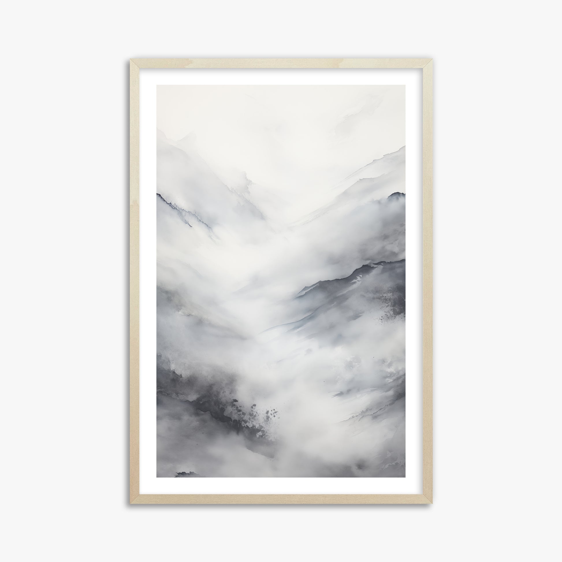 Misty Peaks Solitude, 61x91cm Framed Art Reproduction With Lime Wood Frame