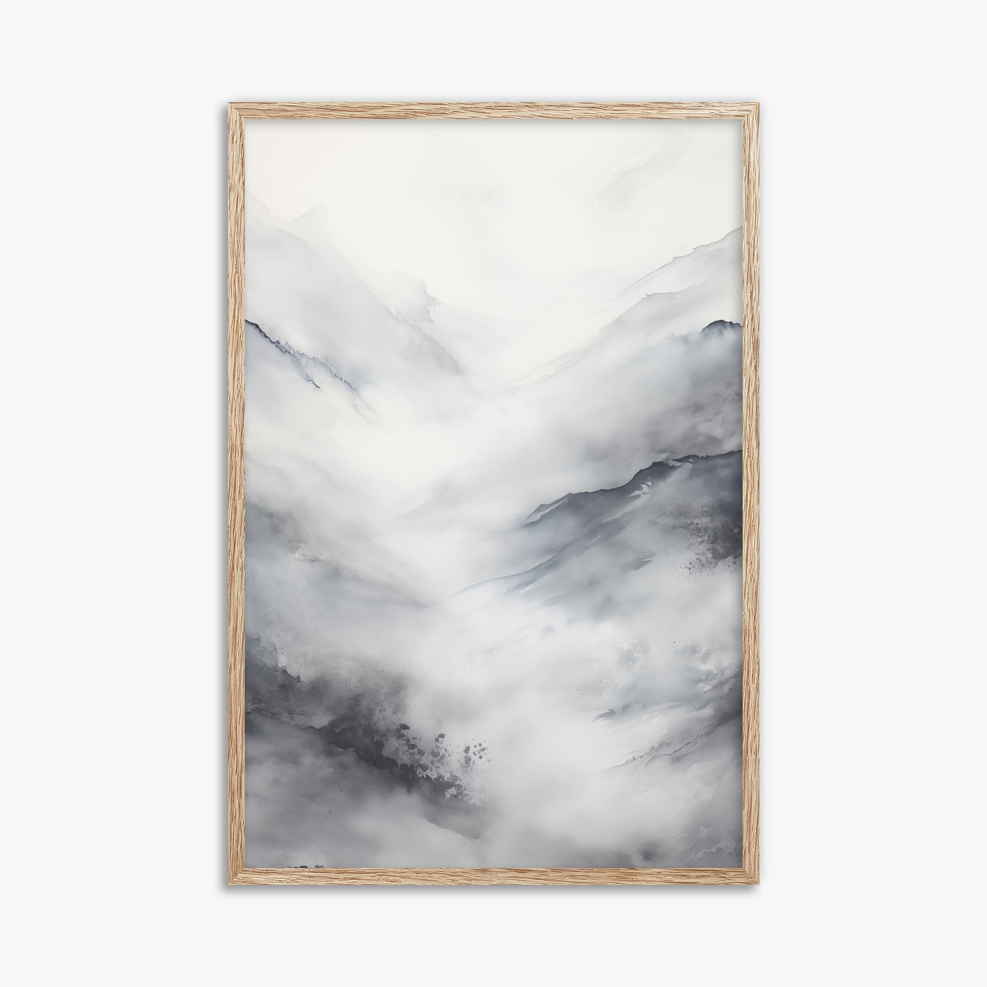 Misty Peaks Solitude, 61x91cm Framed Art Reproduction With Raw Oak Frame