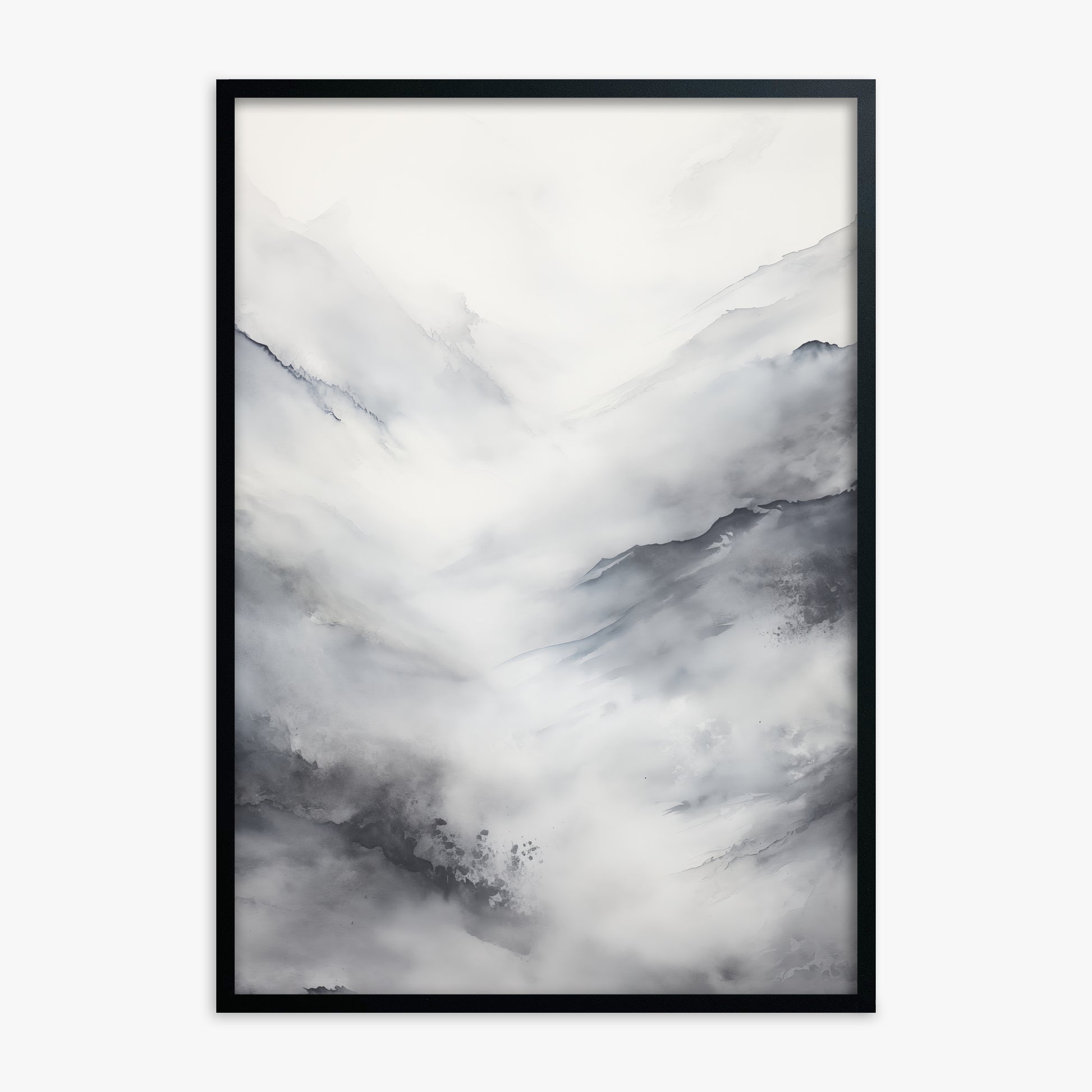 Misty Peaks Solitude, Black Framed Poster With Black Frame