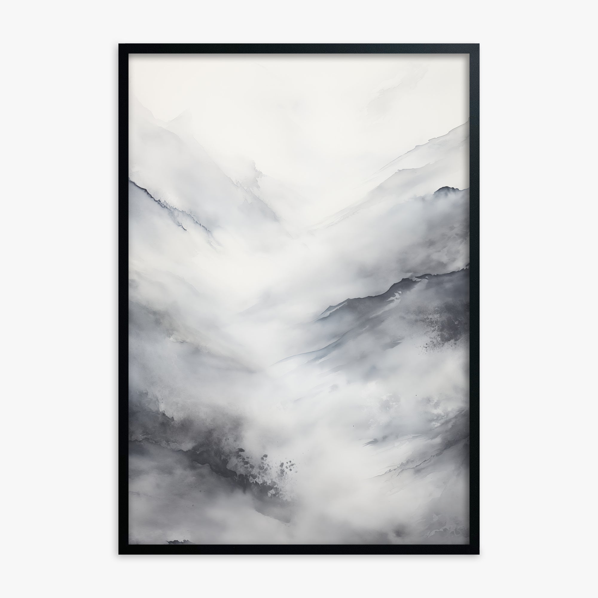 Misty Peaks Solitude, Black Framed Poster With Black Frame