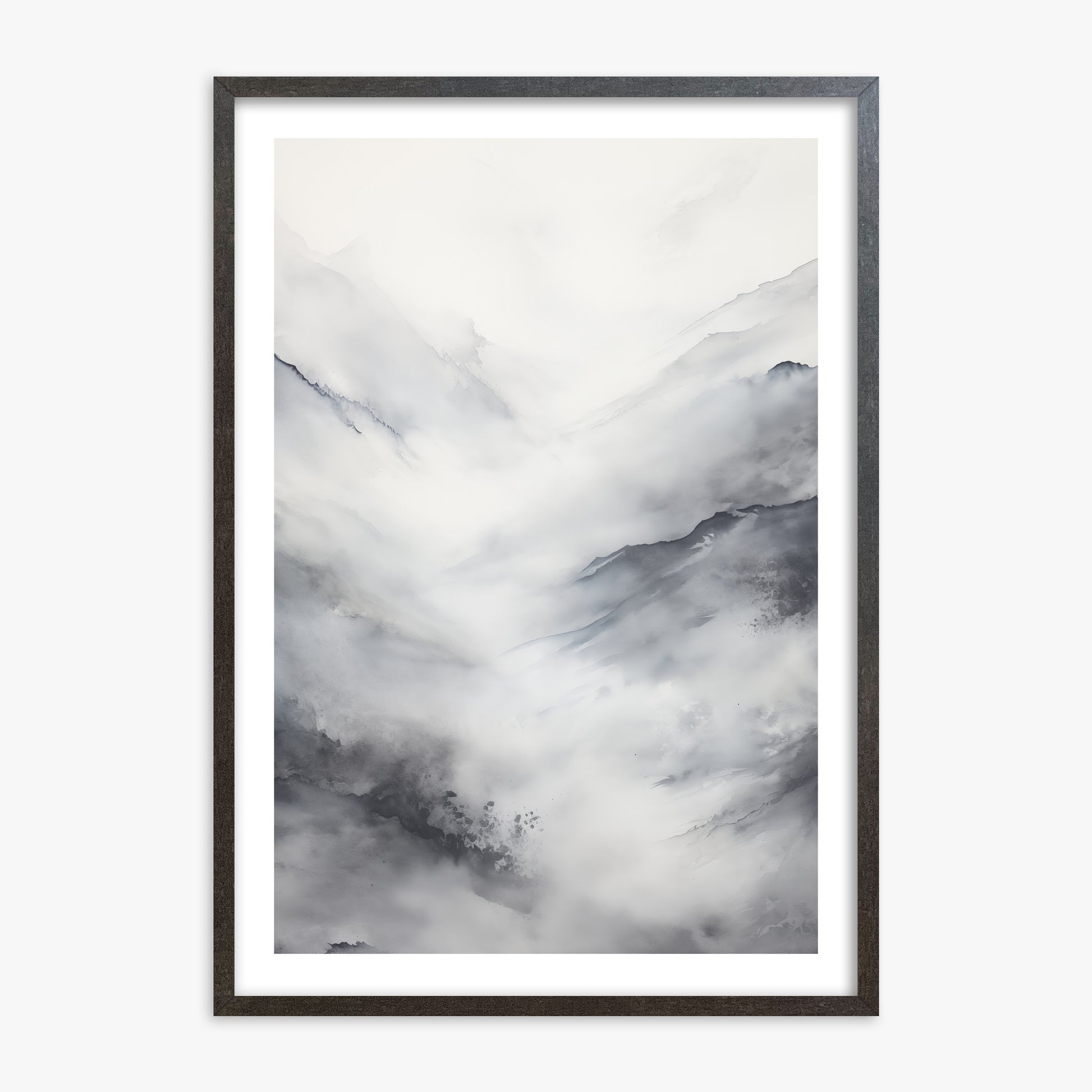 Misty Peaks Solitude, 70x100cm Framed Art Reproduction With Espresso Frame