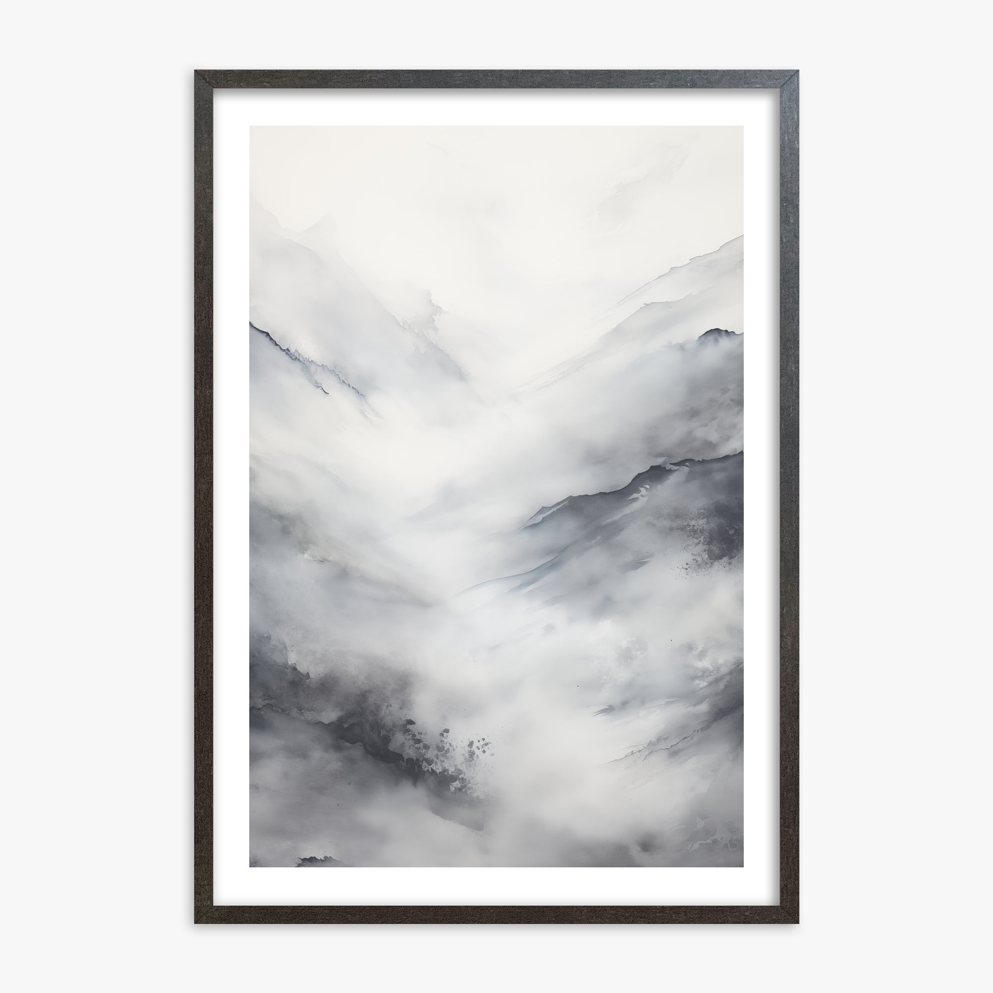 Misty Peaks Solitude, 70x100cm Framed Art Reproduction With Espresso Frame