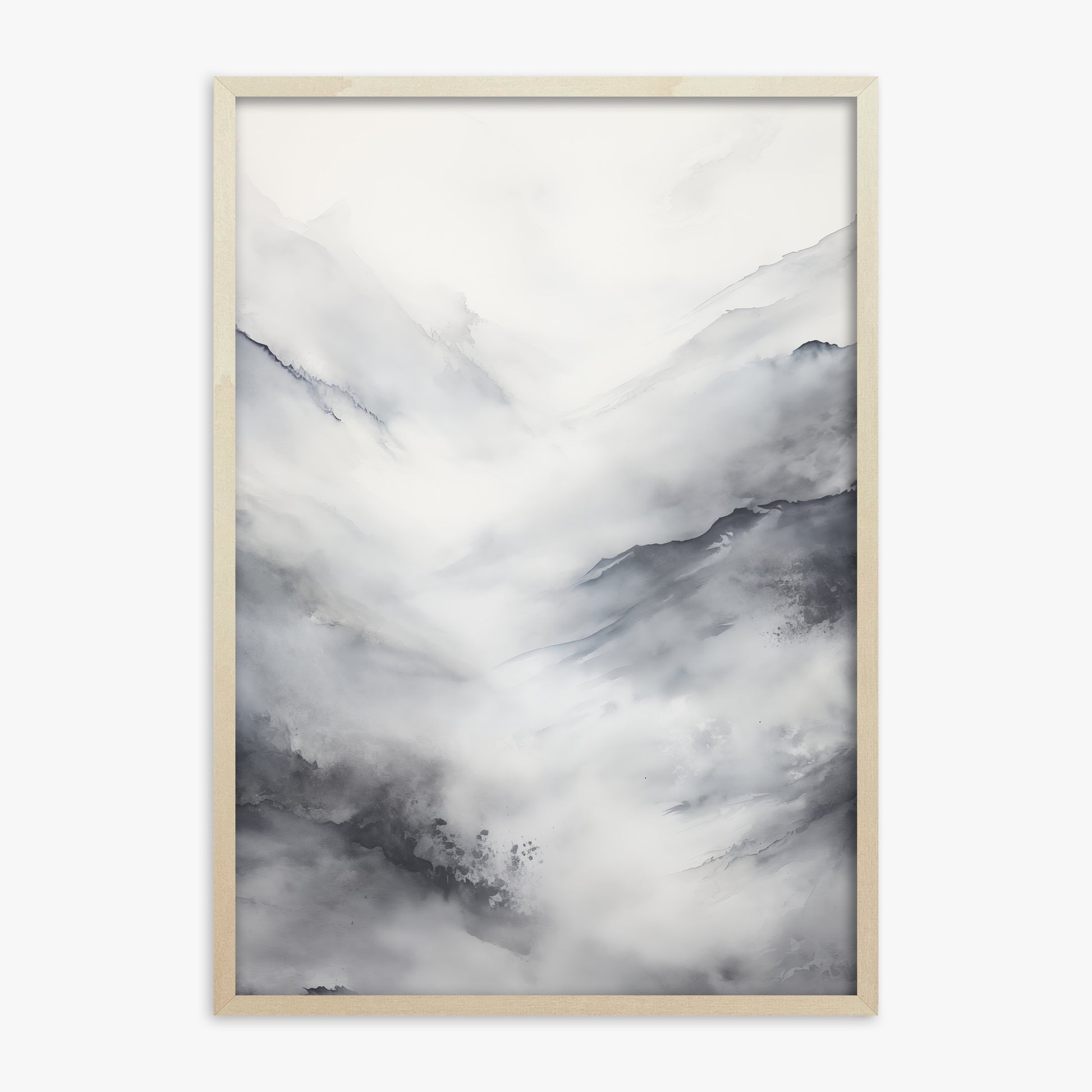 Misty Peaks Solitude, 70x100cm Framed Art Reproduction With Lime Wood Frame