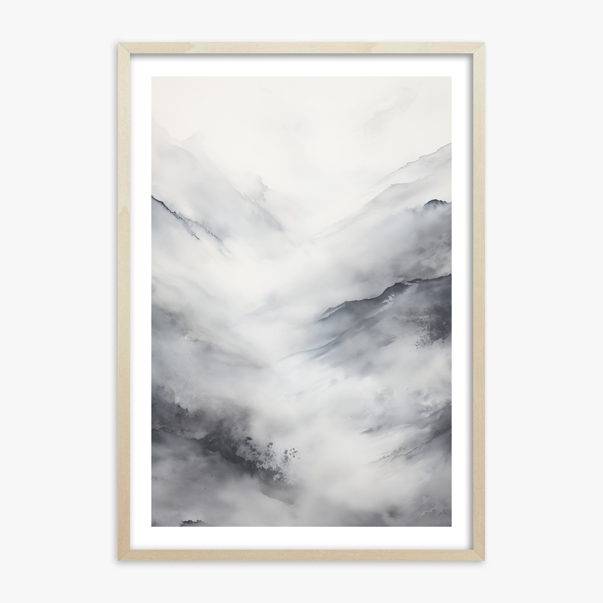 Misty Peaks Solitude, 70x100cm Framed Art Reproduction With Lime Wood Frame