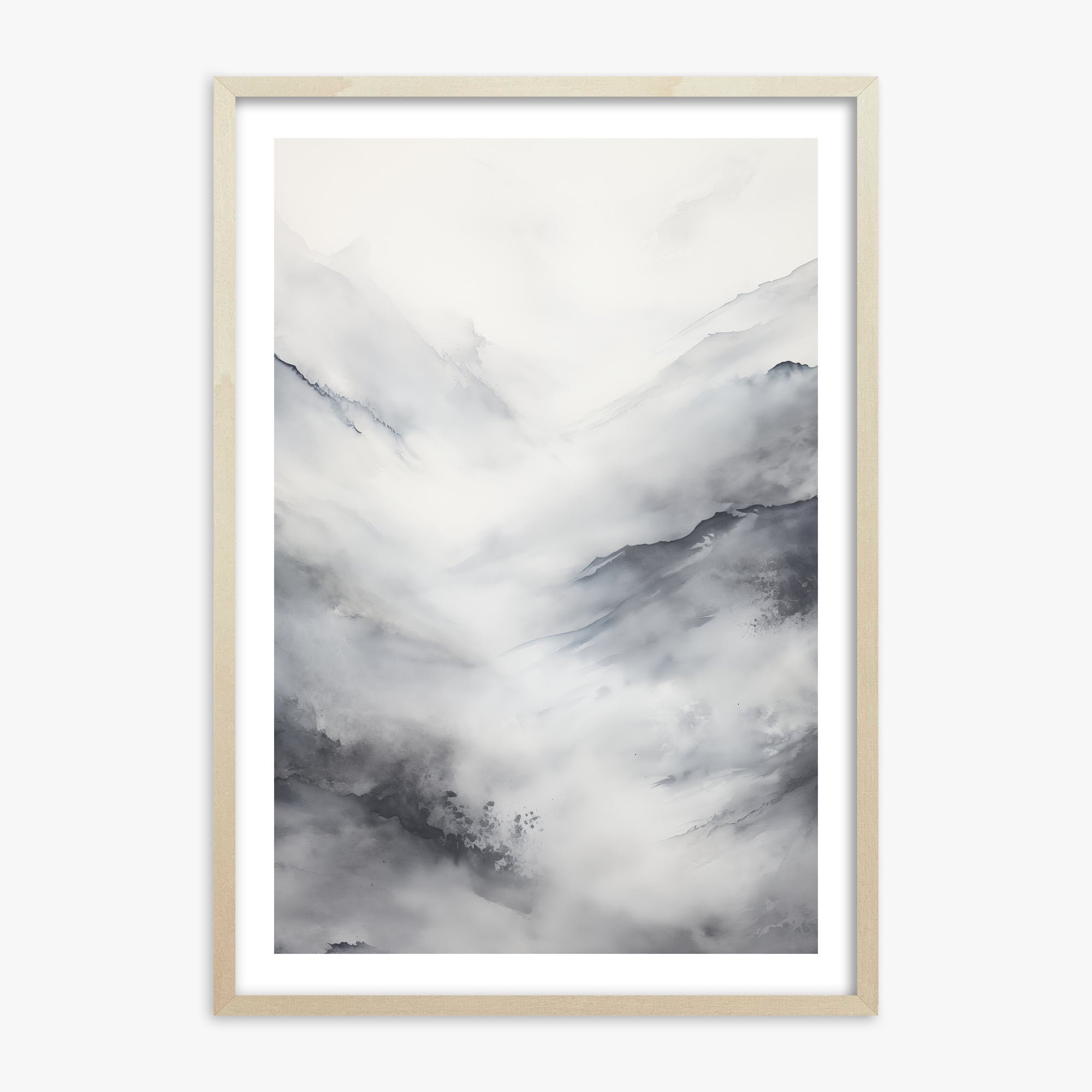 Misty Peaks Solitude, 70x100cm Framed Art Reproduction With Lime Wood Frame