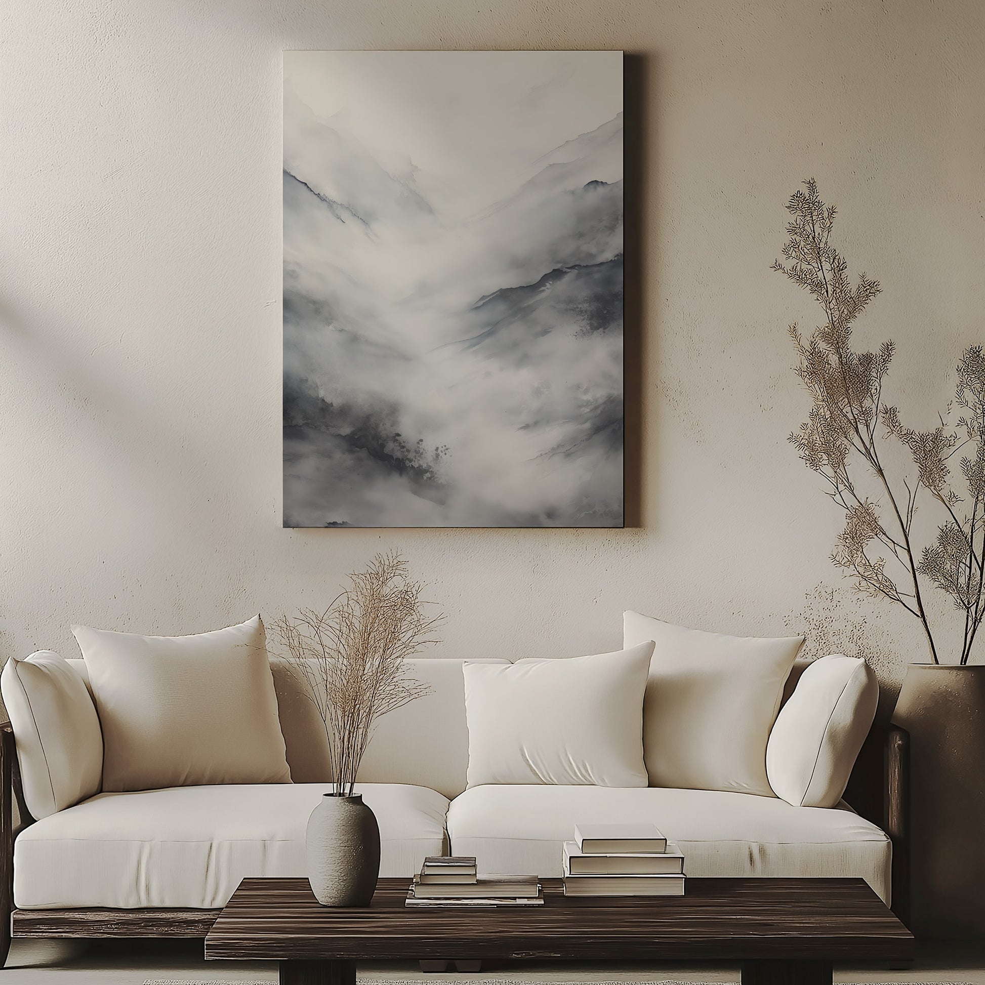 Design Concept No. 57 for Misty Peaks Solitude Japanese Satin Canvas Wall Art