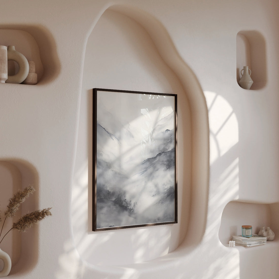 Misty Peaks Solitude, 50x70cm Framed Poster With Black Frame