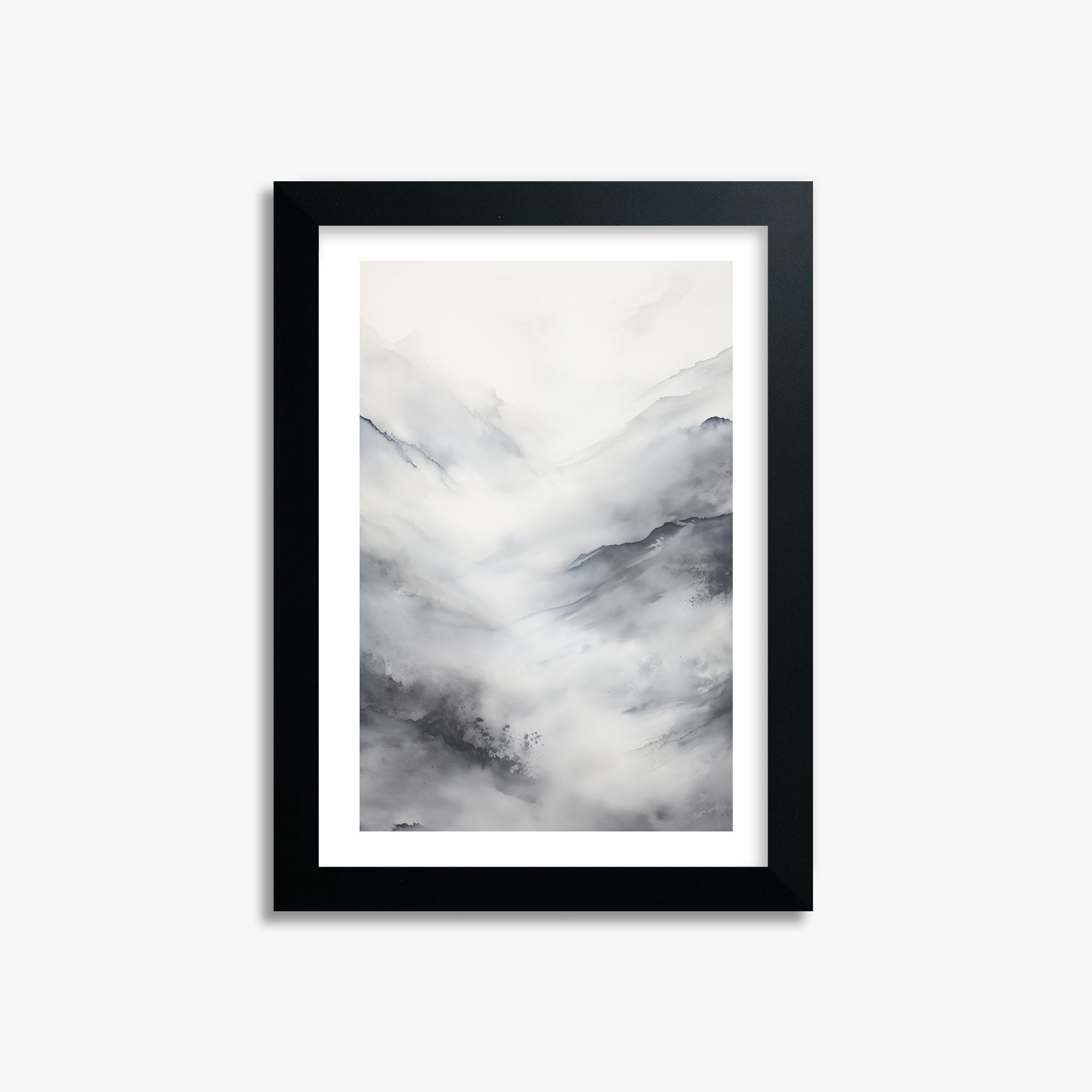 Misty Peaks Solitude, 21x30cm Black Framed Art Reproduction