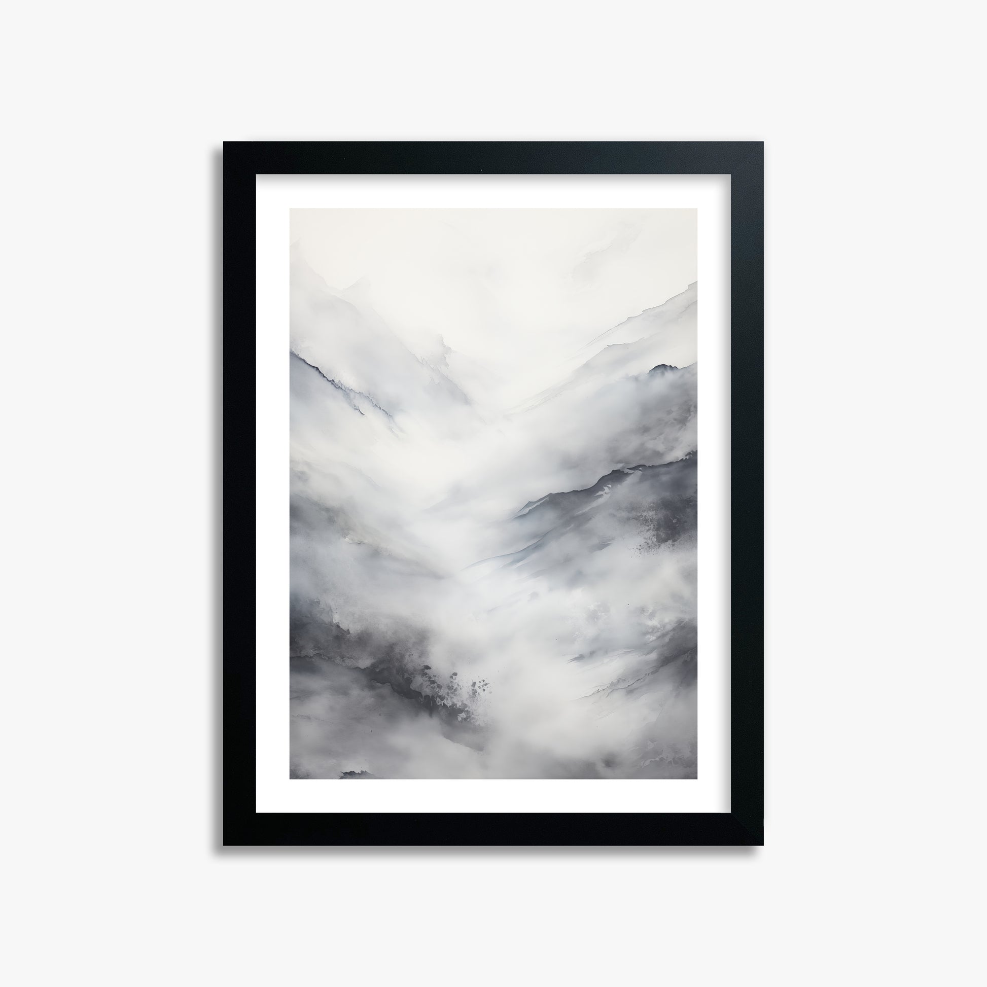 Misty Peaks Solitude, 30x40cm Black Framed Art Reproduction