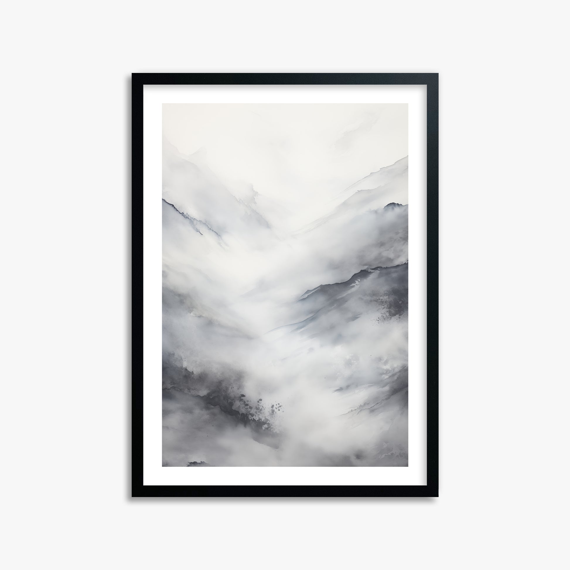 Misty Peaks Solitude, 50x70cm Black Framed Art Reproduction