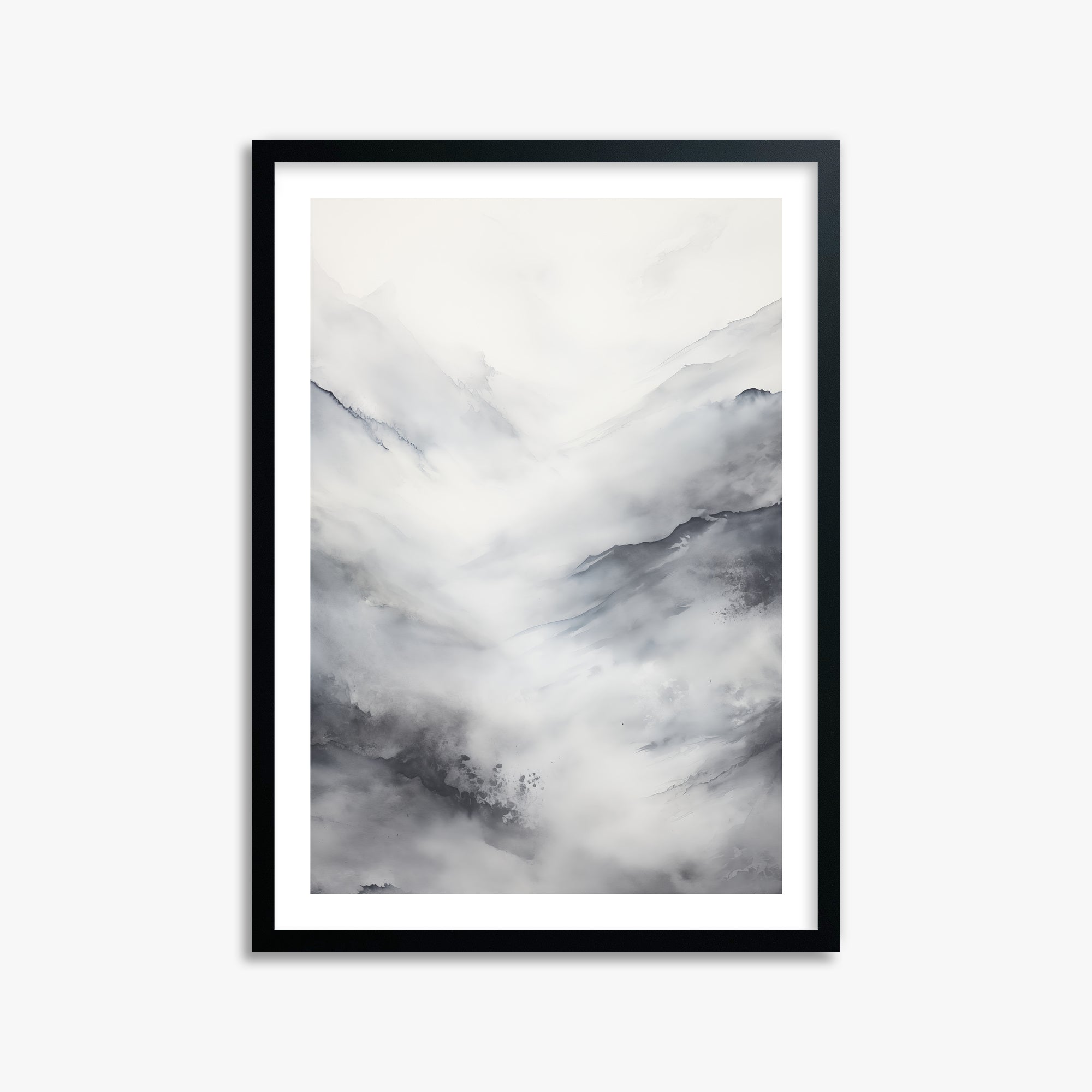 Misty Peaks Solitude, 50x70cm Black Framed Art Reproduction
