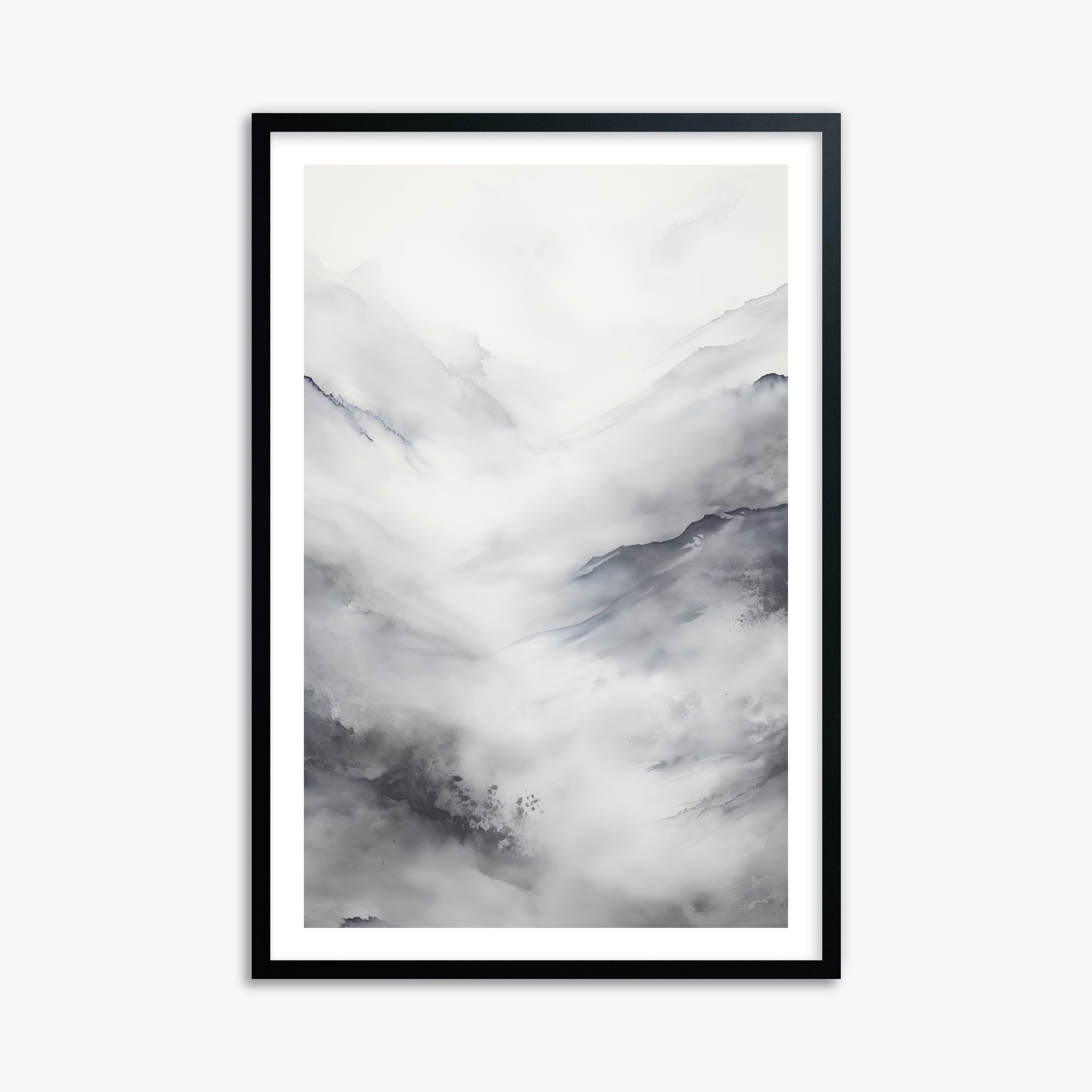 Misty Peaks Solitude, 61x91cm Black Framed Art Reproduction