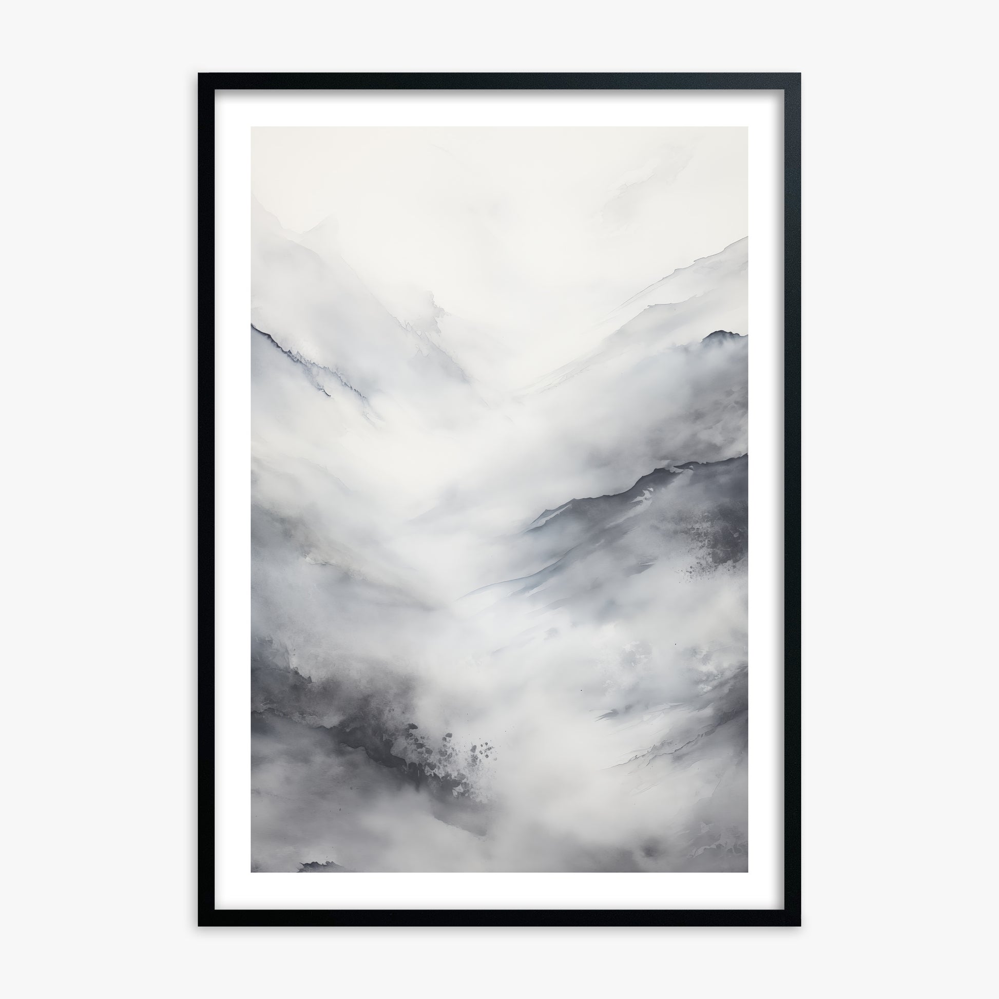 Misty Peaks Solitude, 70x100cm Black Framed Art Reproduction