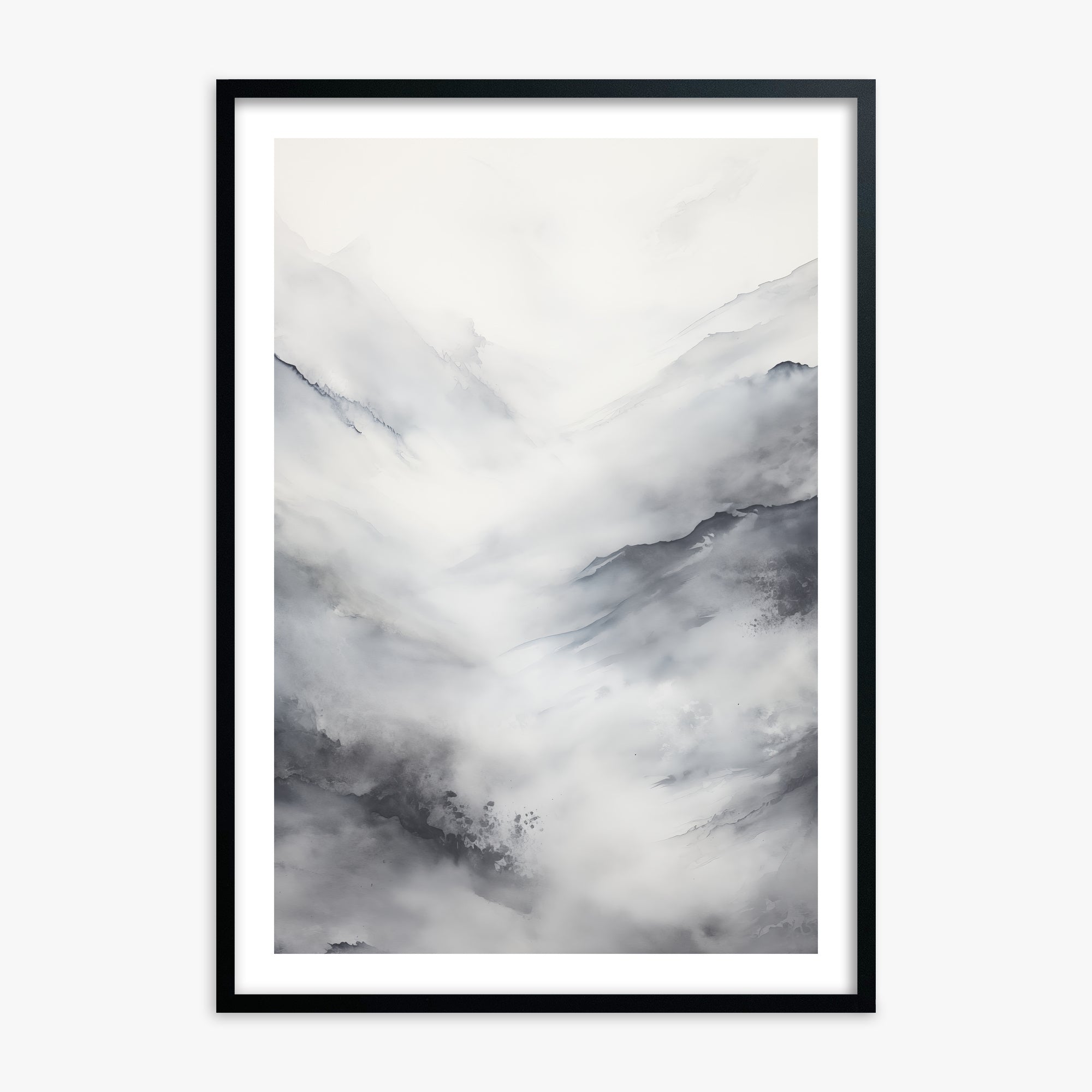 Misty Peaks Solitude, 70x100cm Black Framed Art Reproduction