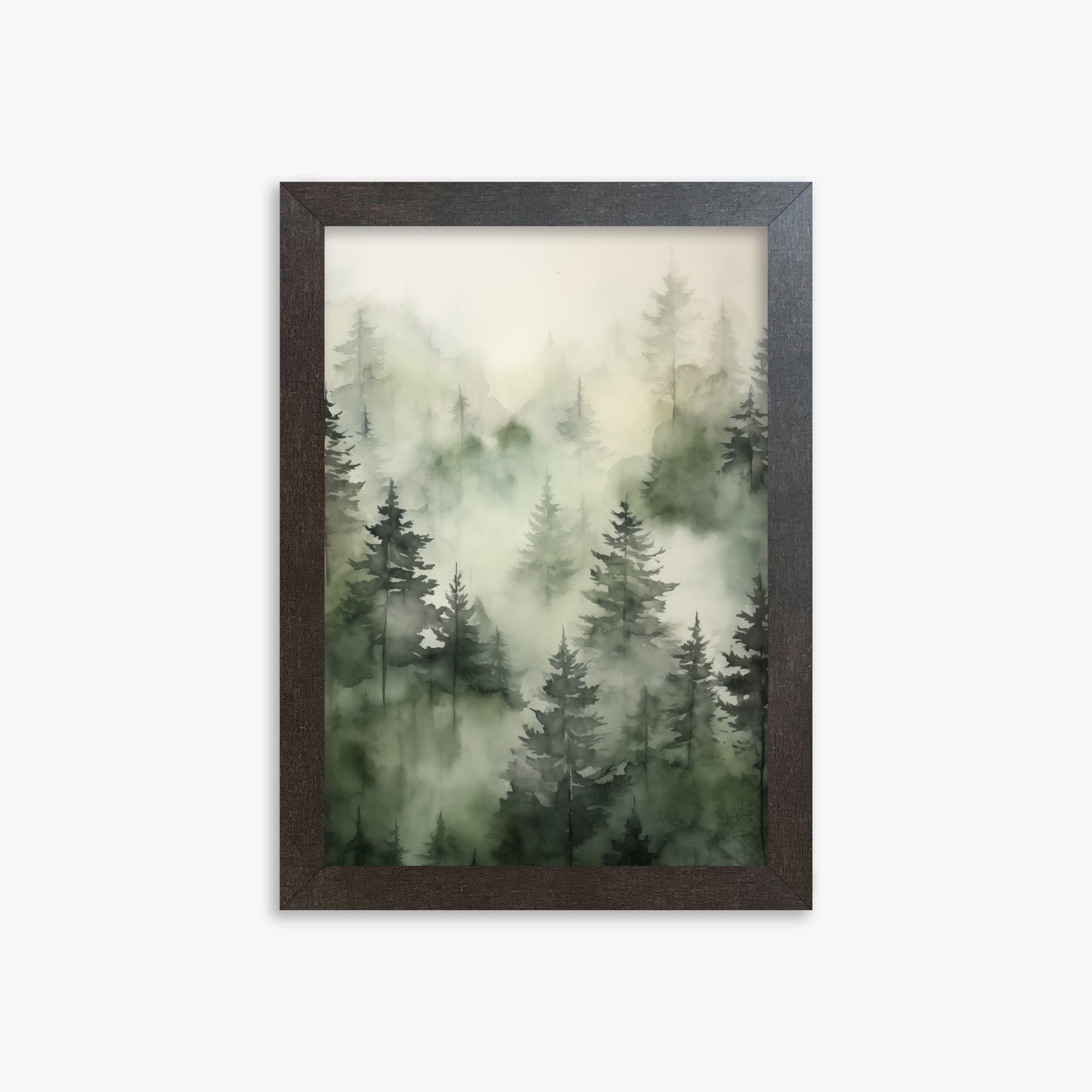 Misty Pines Serenity, 21x30cm Framed Art Reproduction With Espresso Frame