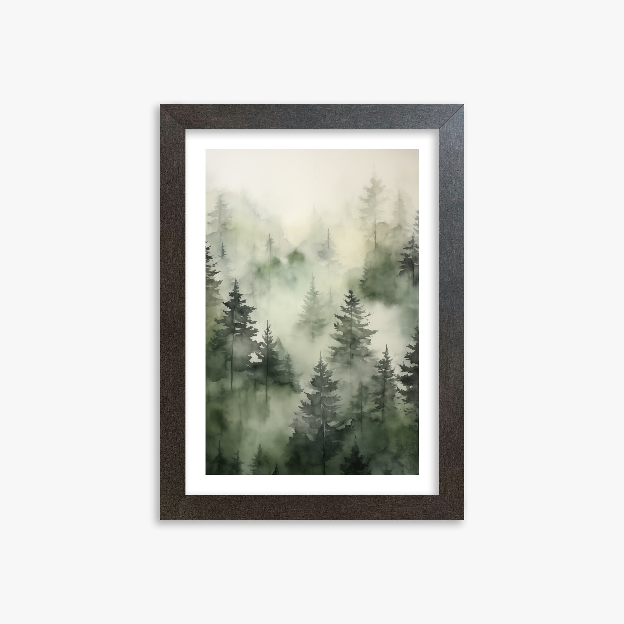 Misty Pines Serenity, 21x30cm Framed Art Reproduction With Espresso Frame