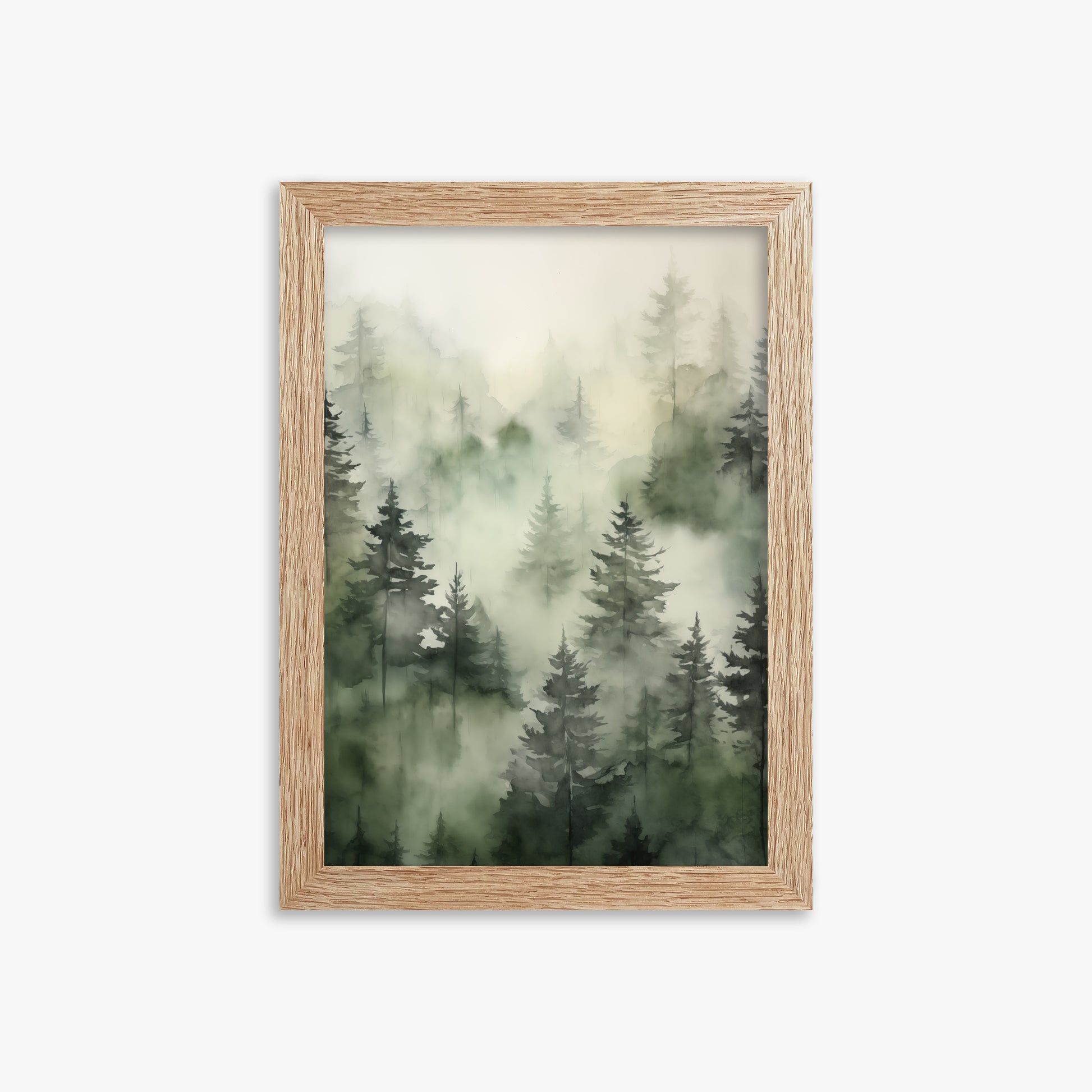 Misty Pines Serenity, 21x30cm Framed Art Reproduction With Raw Oak Frame