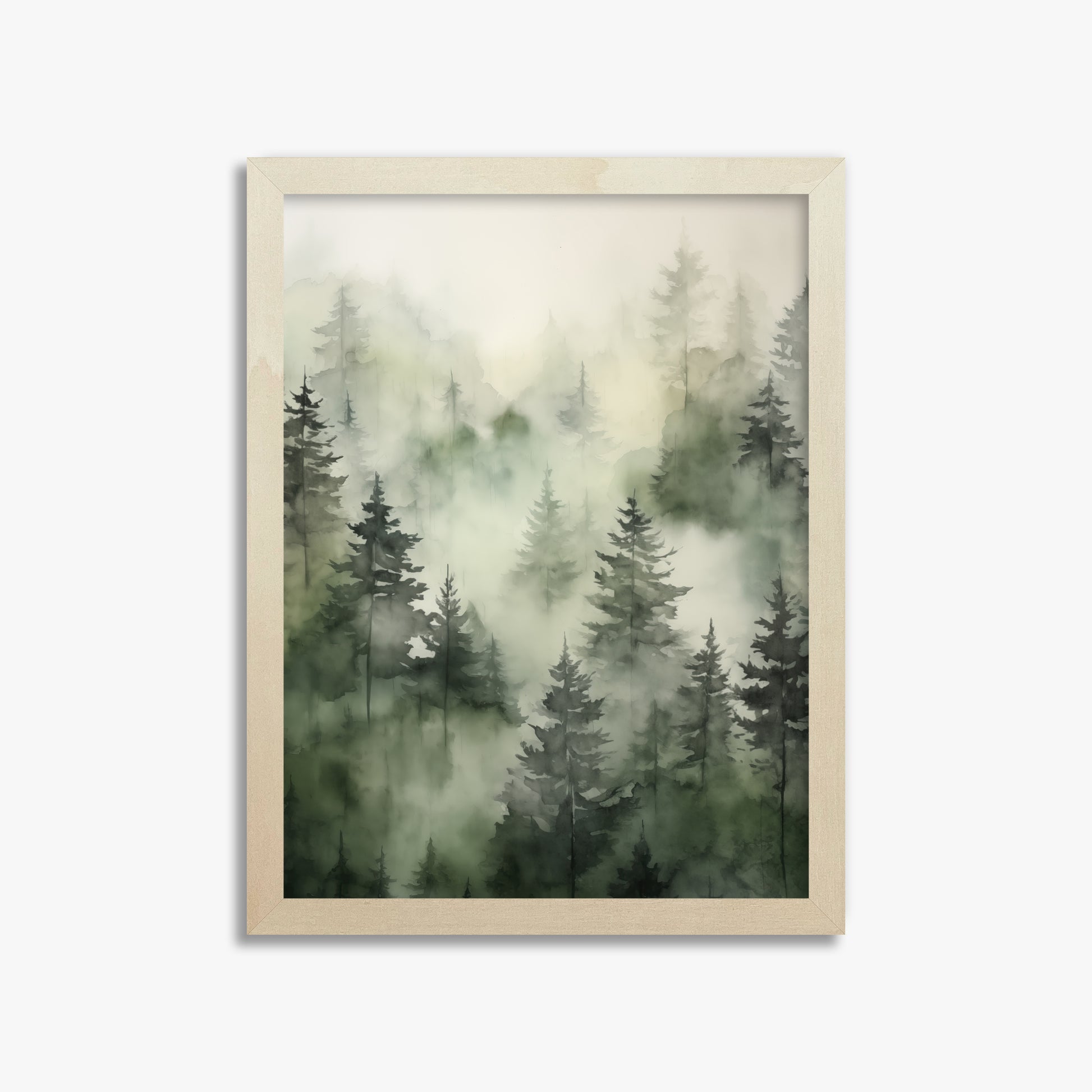 Misty Pines Serenity, 30x40cm Framed Art Reproduction With Lime Wood Frame
