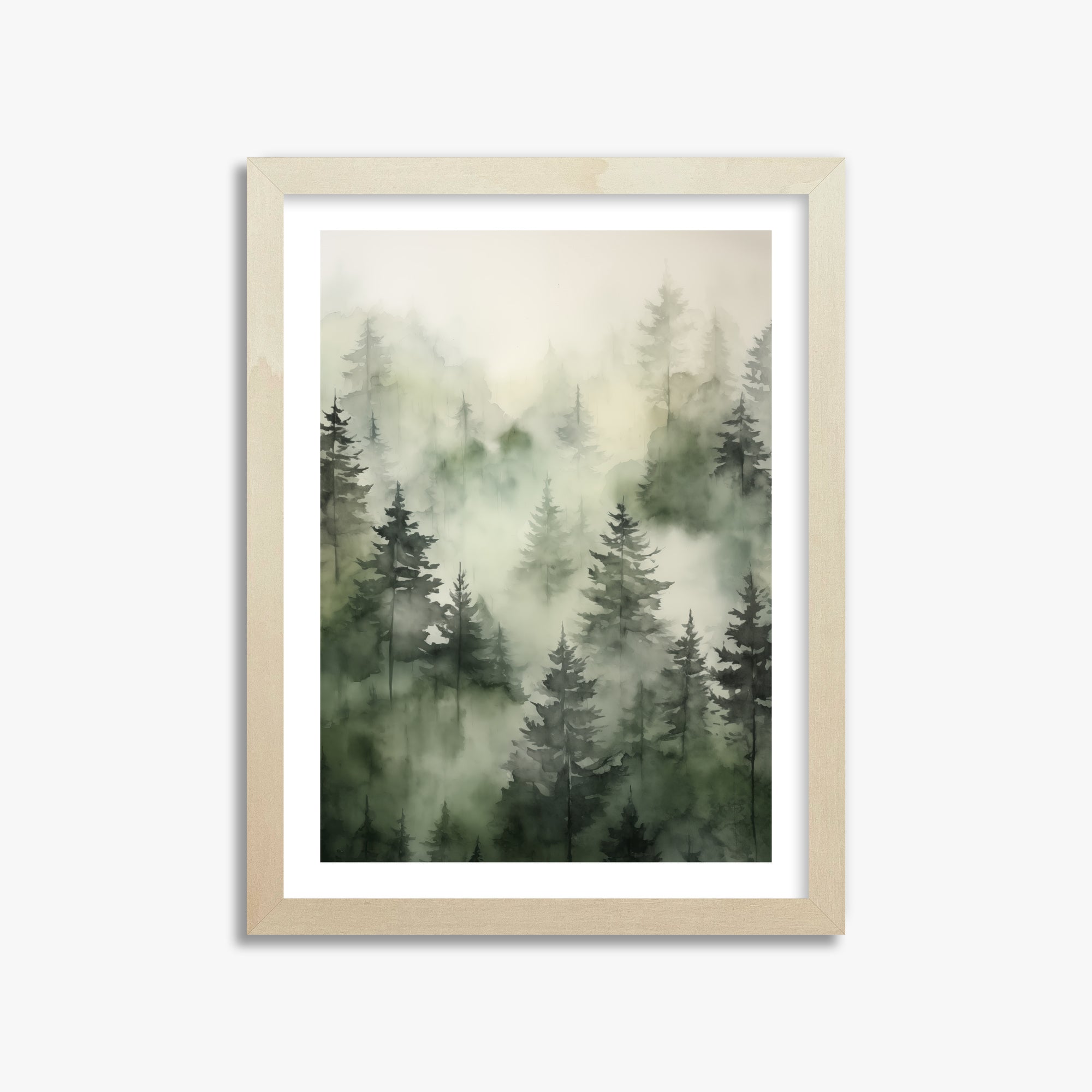 Misty Pines Serenity, 30x40cm Framed Art Reproduction With Lime Wood Frame