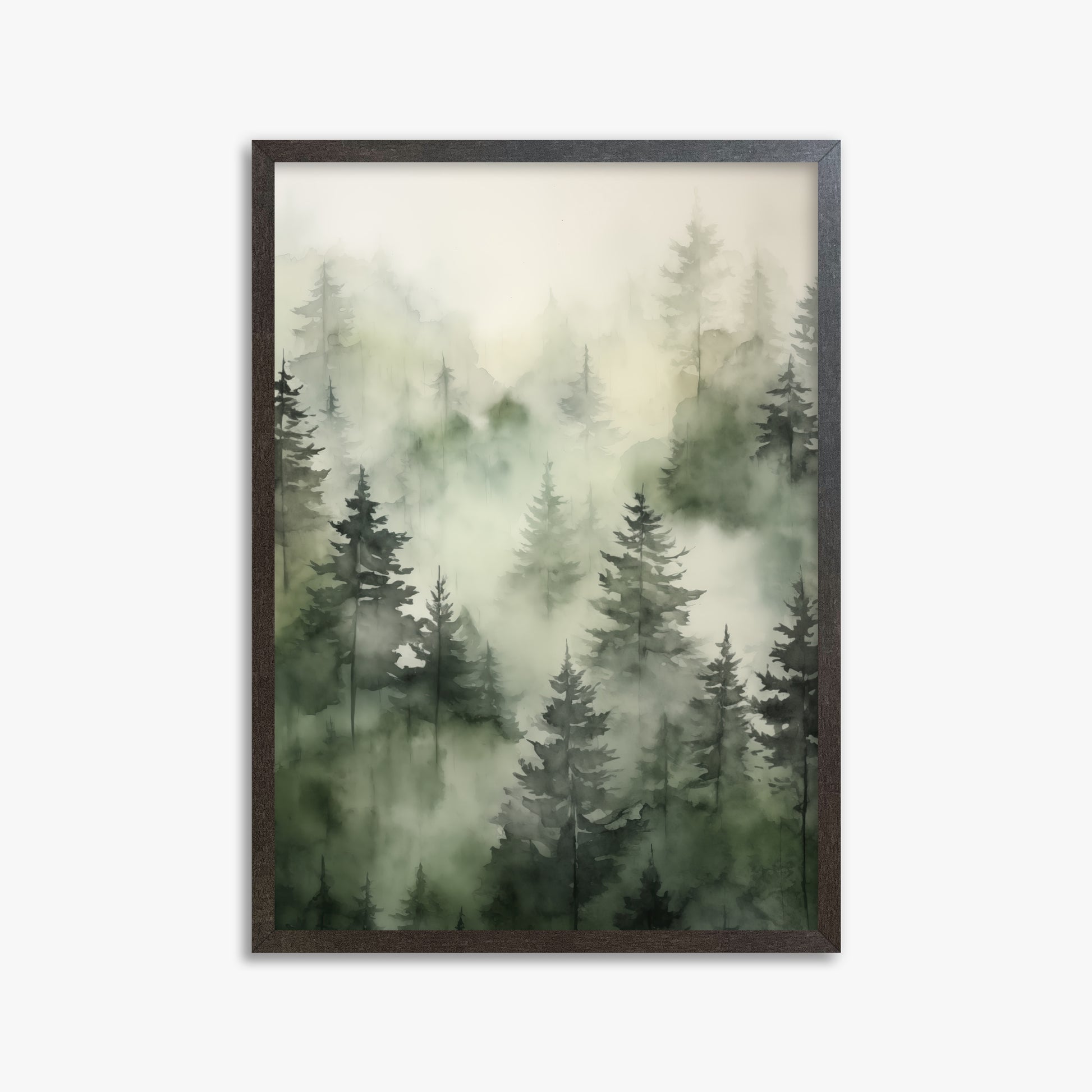 Misty Pines Serenity, 50x70cm Framed Art Reproduction With Espresso Frame