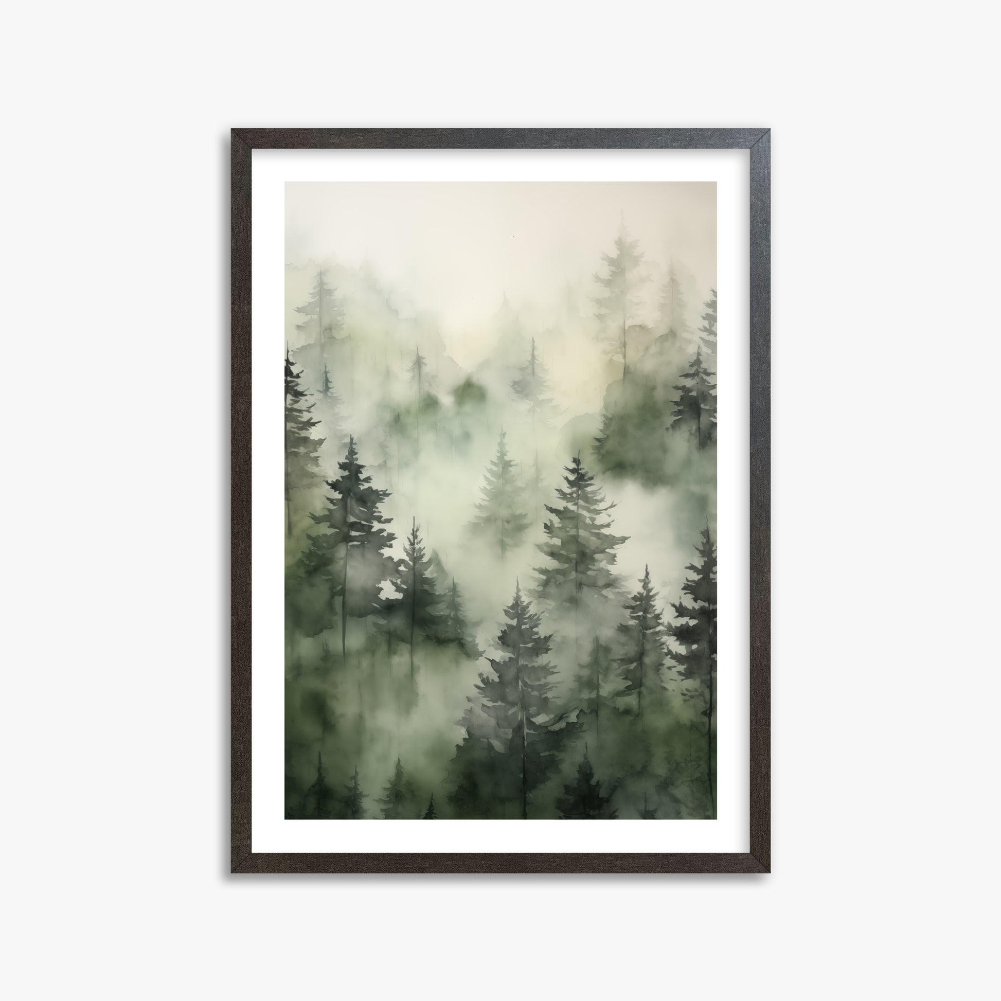 Misty Pines Serenity, 50x70cm Framed Art Reproduction With Espresso Frame