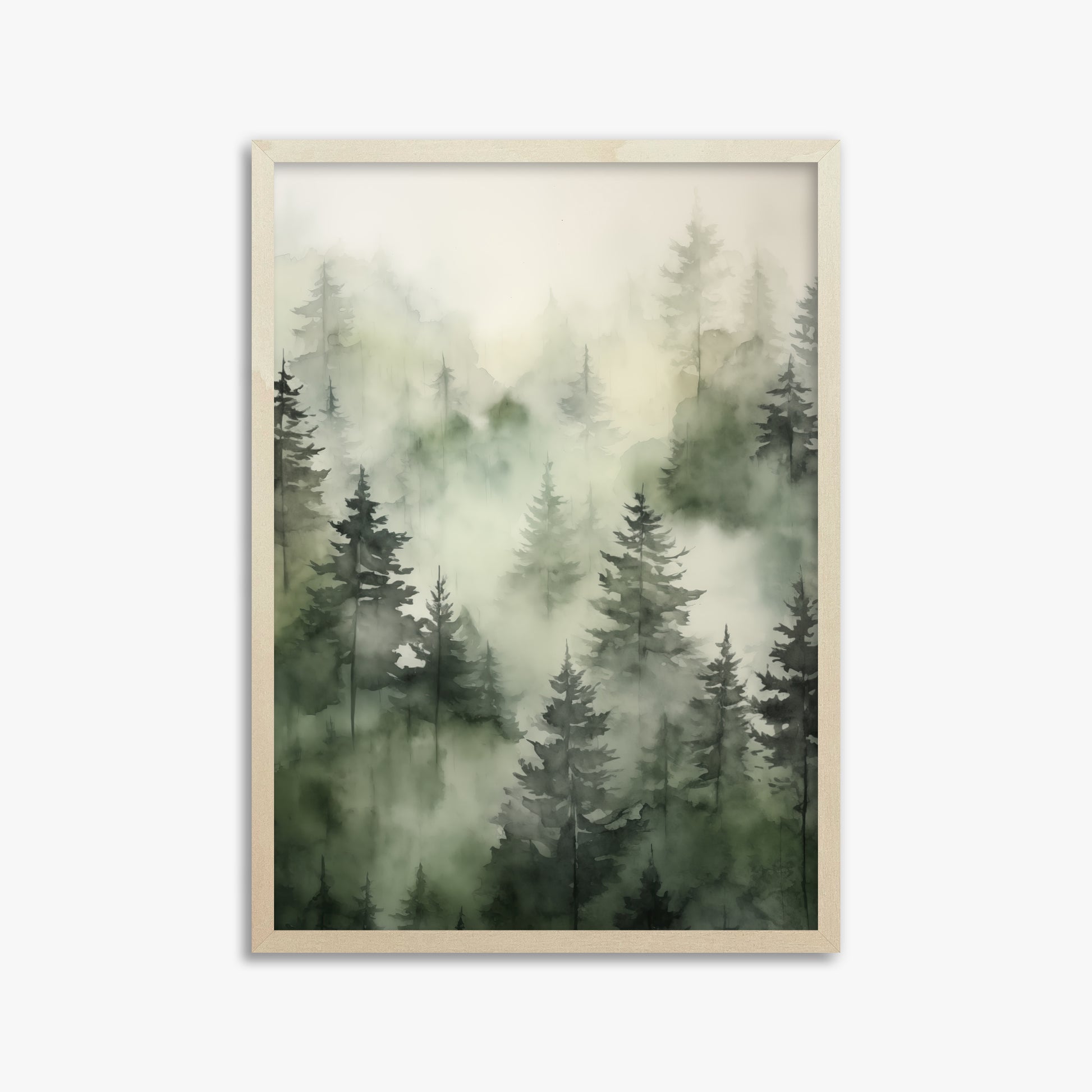 Misty Pines Serenity, 50x70cm Framed Art Reproduction With Lime Wood Frame