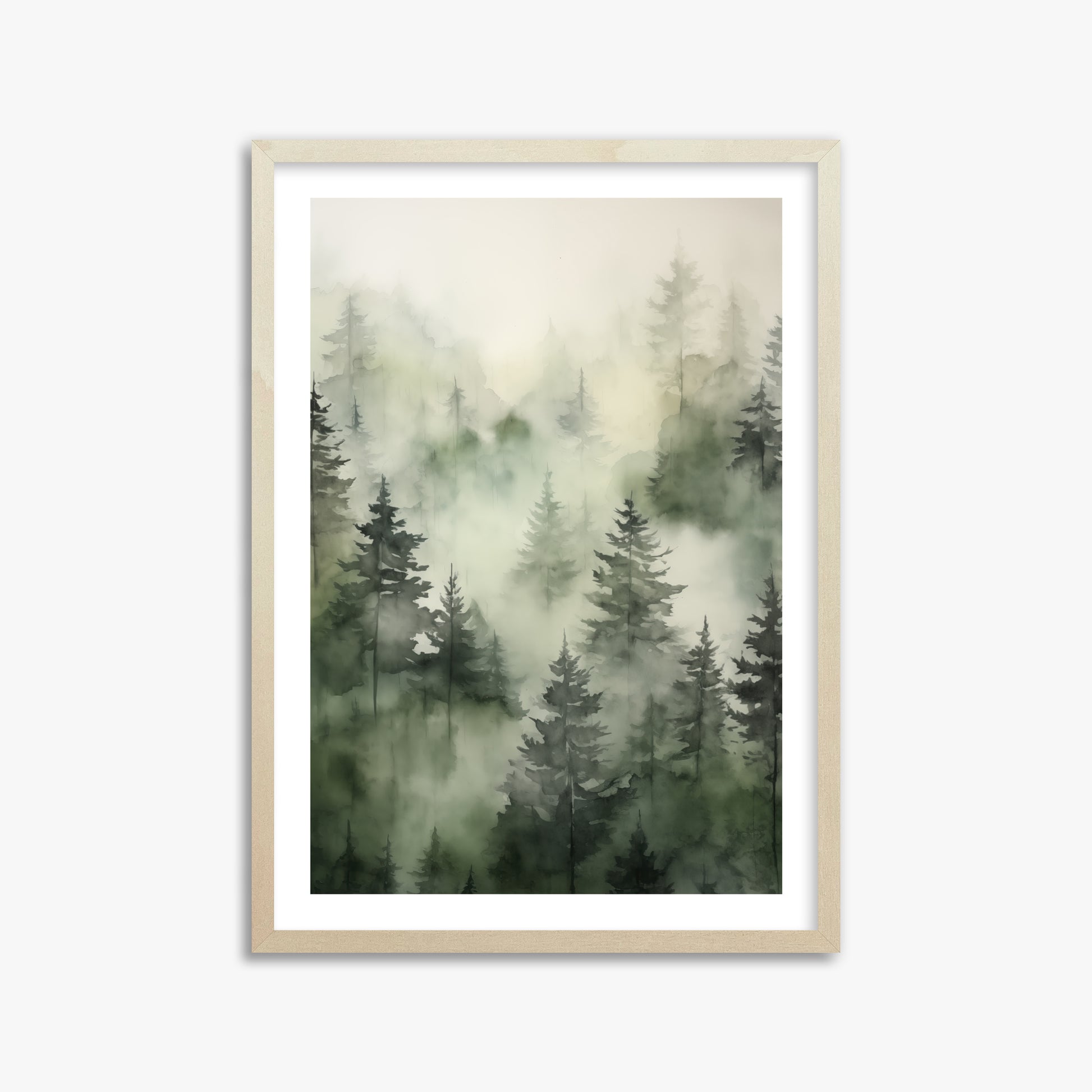 Misty Pines Serenity, 50x70cm Framed Art Reproduction With Lime Wood Frame
