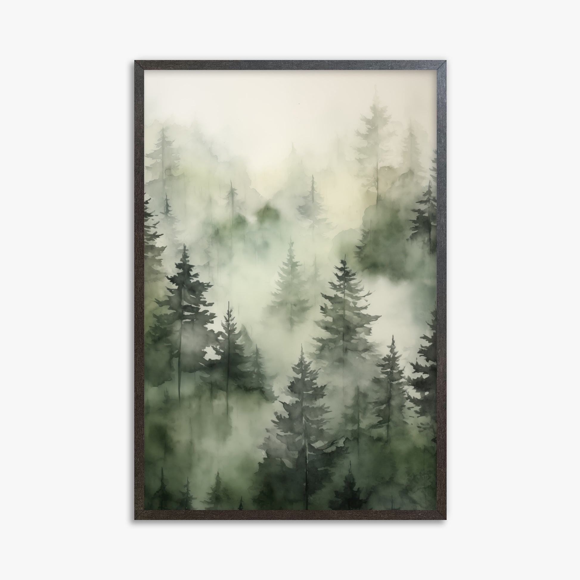 Misty Pines Serenity, 61x91cm Framed Art Reproduction With Espresso Frame