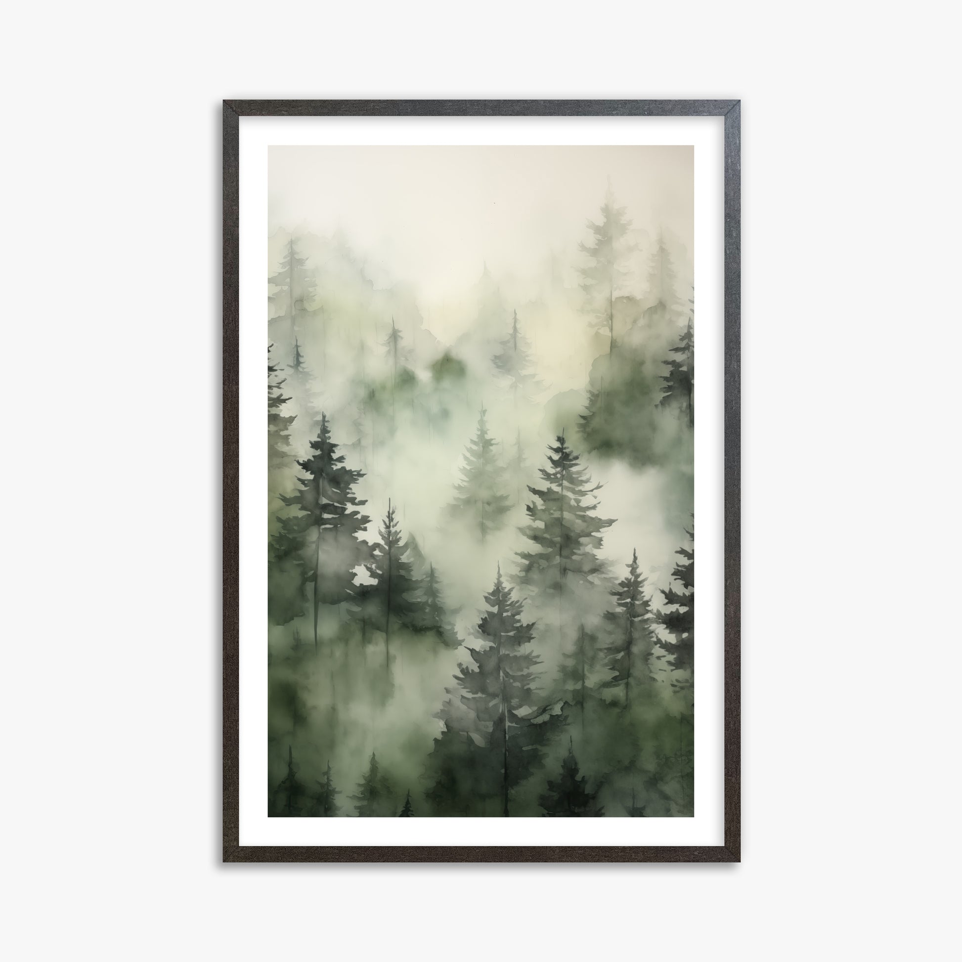 Misty Pines Serenity, 61x91cm Framed Art Reproduction With Espresso Frame