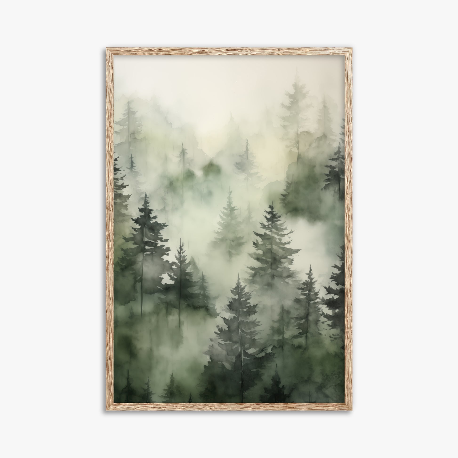 Misty Pines Serenity, 61x91cm Framed Art Reproduction With Raw Oak Frame