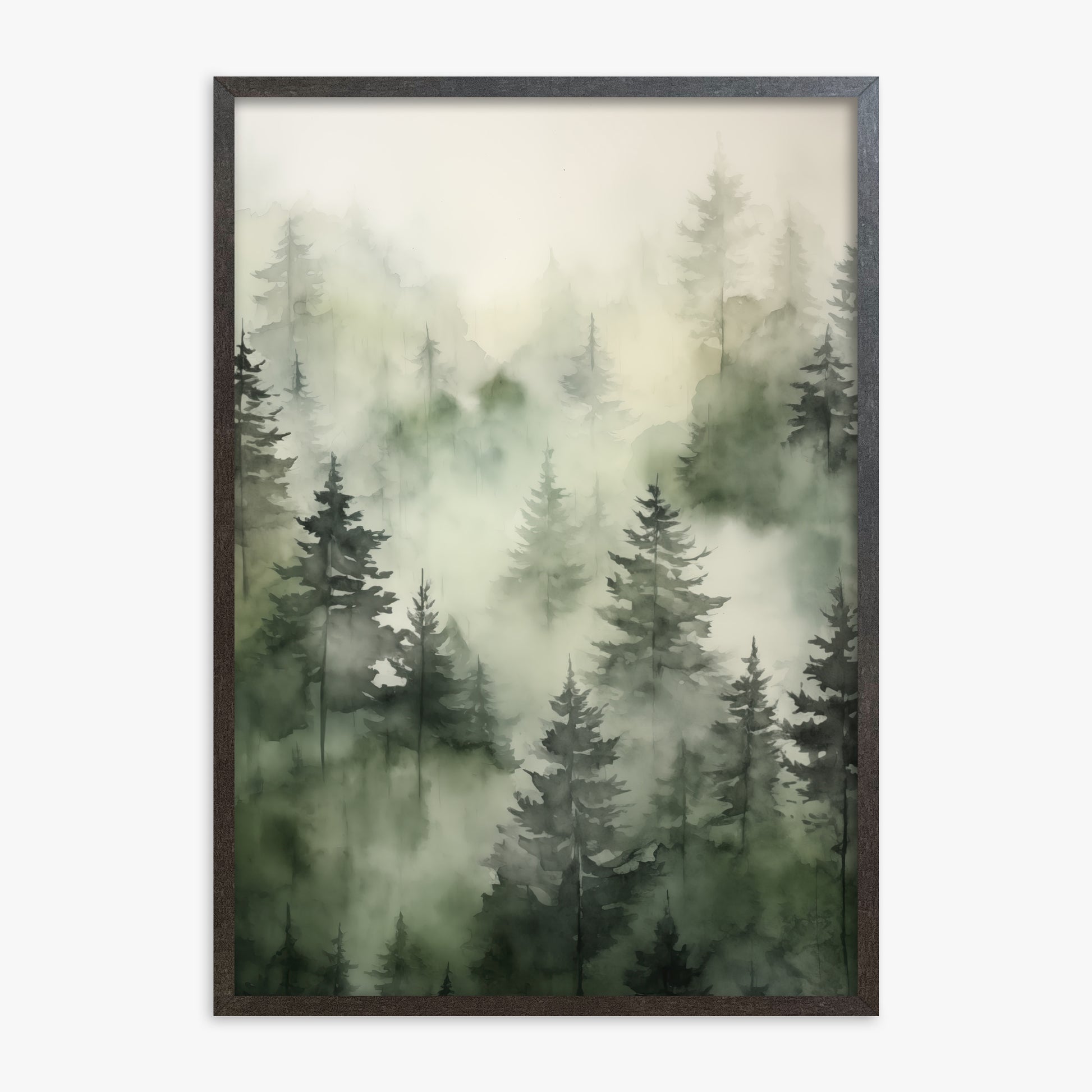 Misty Pines Serenity, 70x100cm Framed Art Reproduction With Espresso Frame