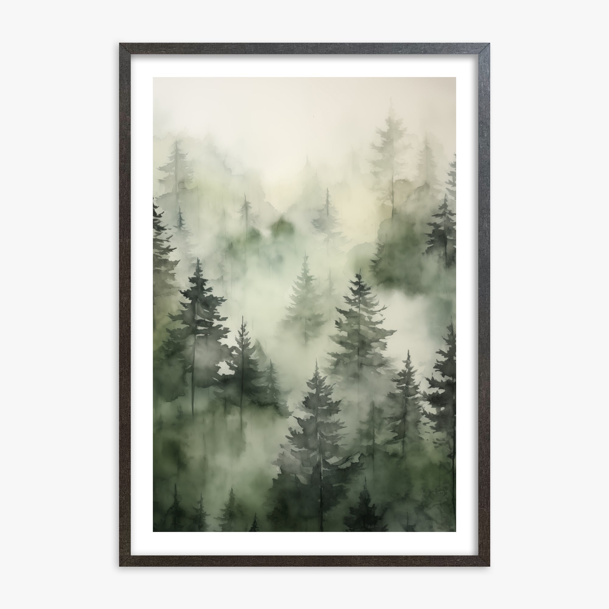 Misty Pines Serenity, 70x100cm Framed Art Reproduction With Espresso Frame
