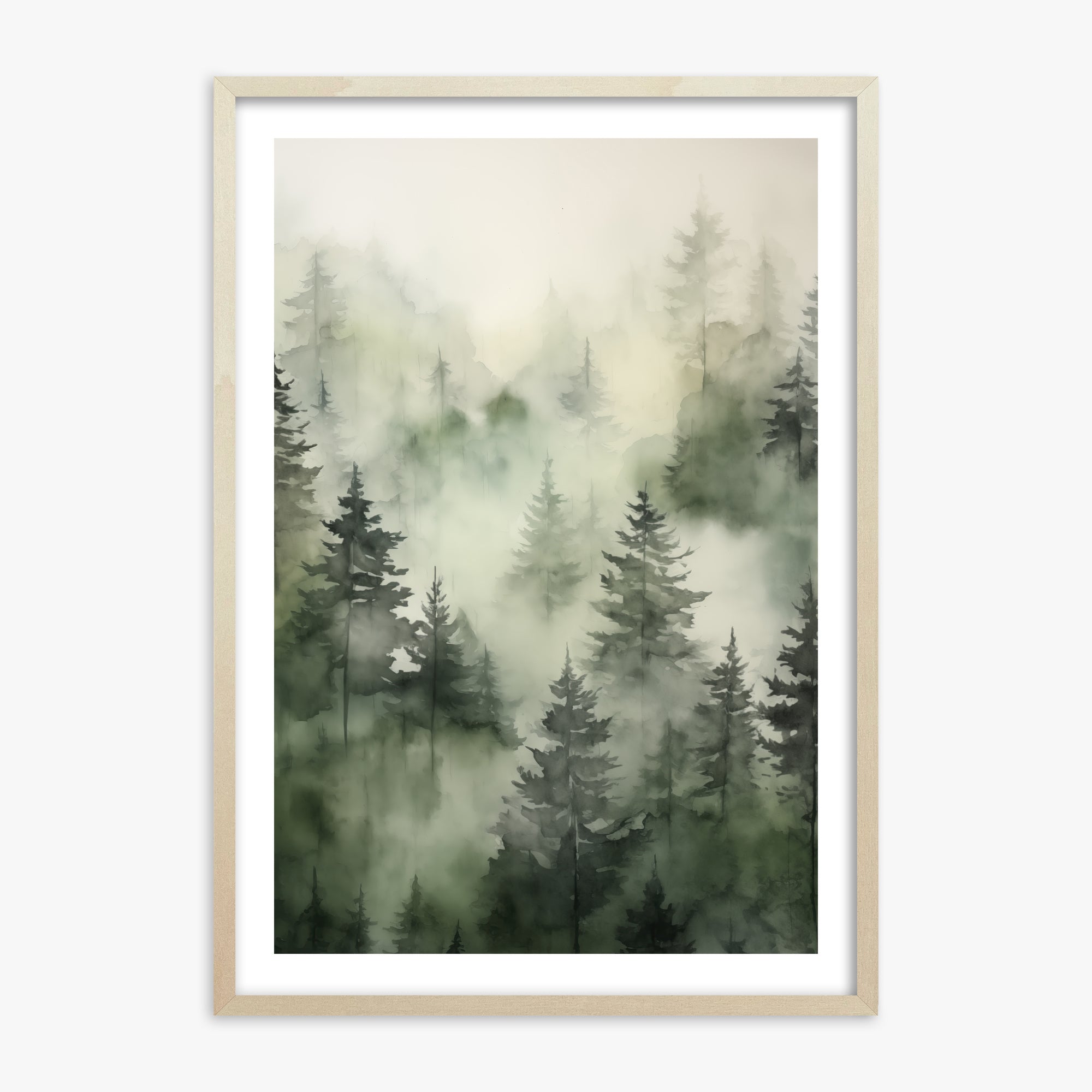 Misty Pines Serenity, 70x100cm Framed Art Reproduction With Lime Wood Frame