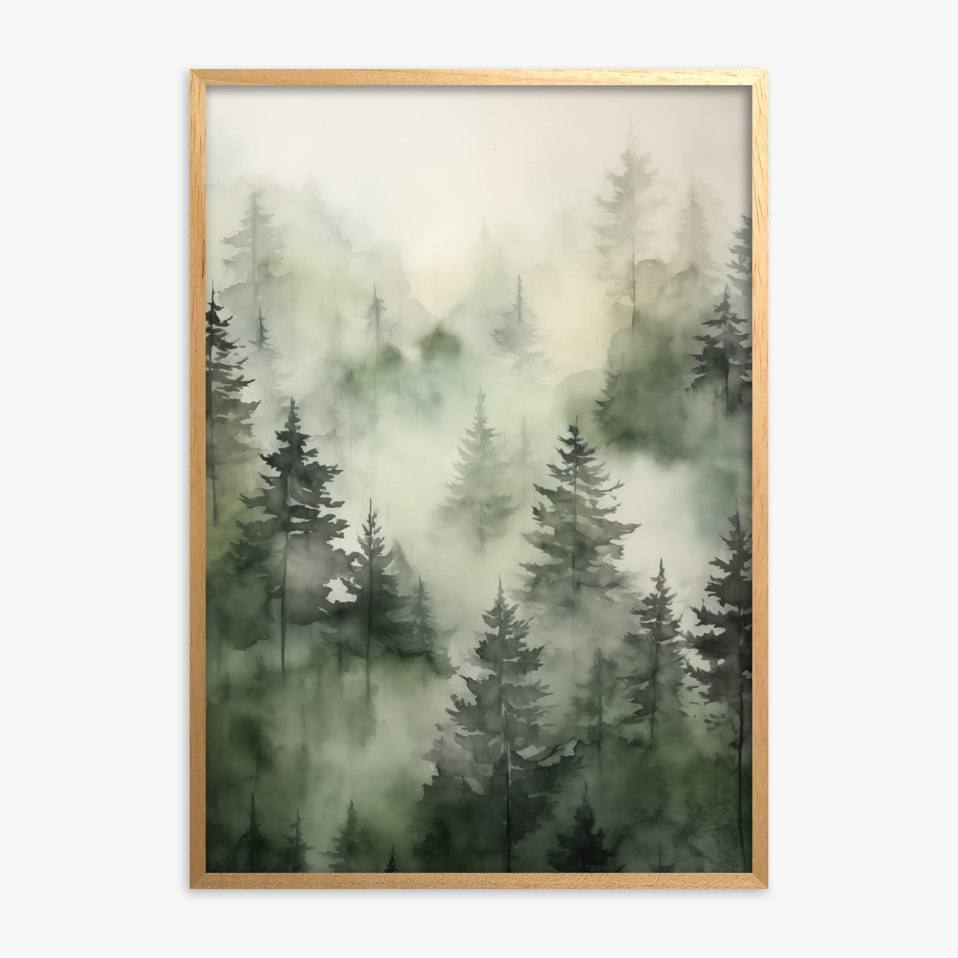 Misty Pines Serenity, Oak Framed Poster With Oak Frame