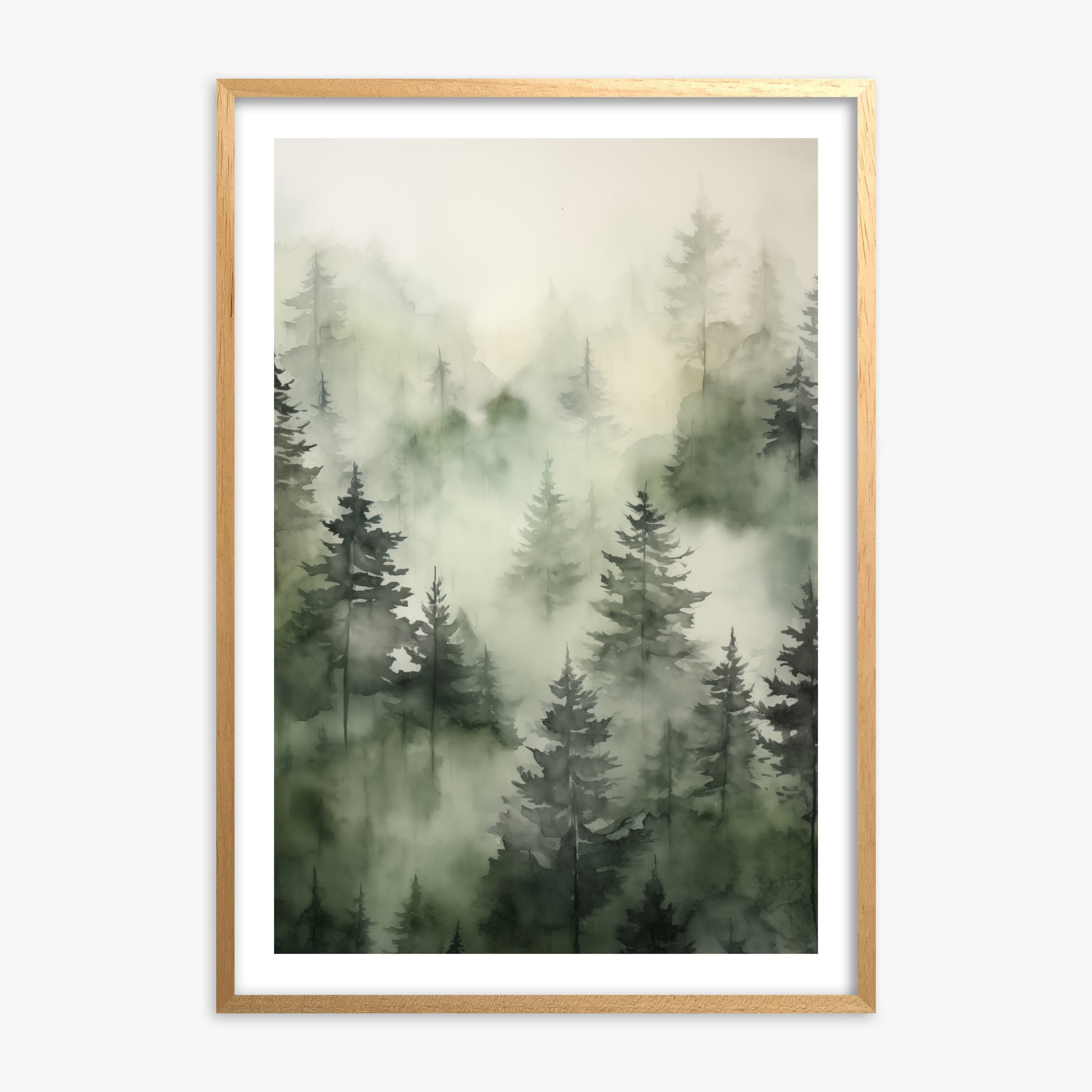 Misty Pines Serenity, Oak Framed Poster With Oak Frame