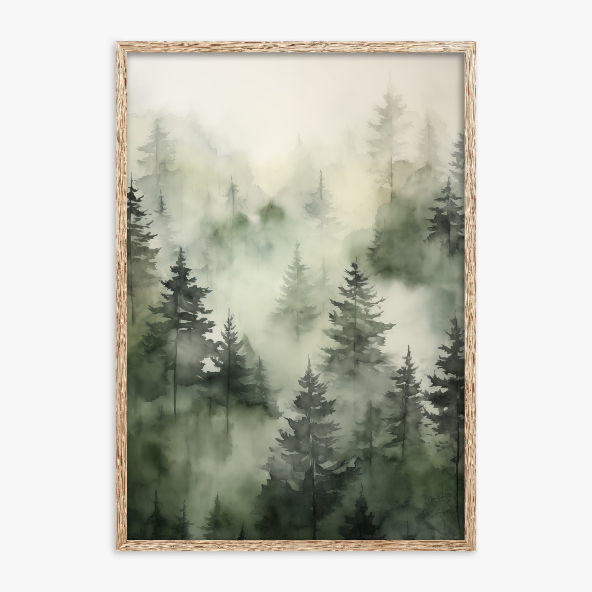 Misty Pines Serenity, 70x100cm Framed Art Reproduction With Raw Oak Frame