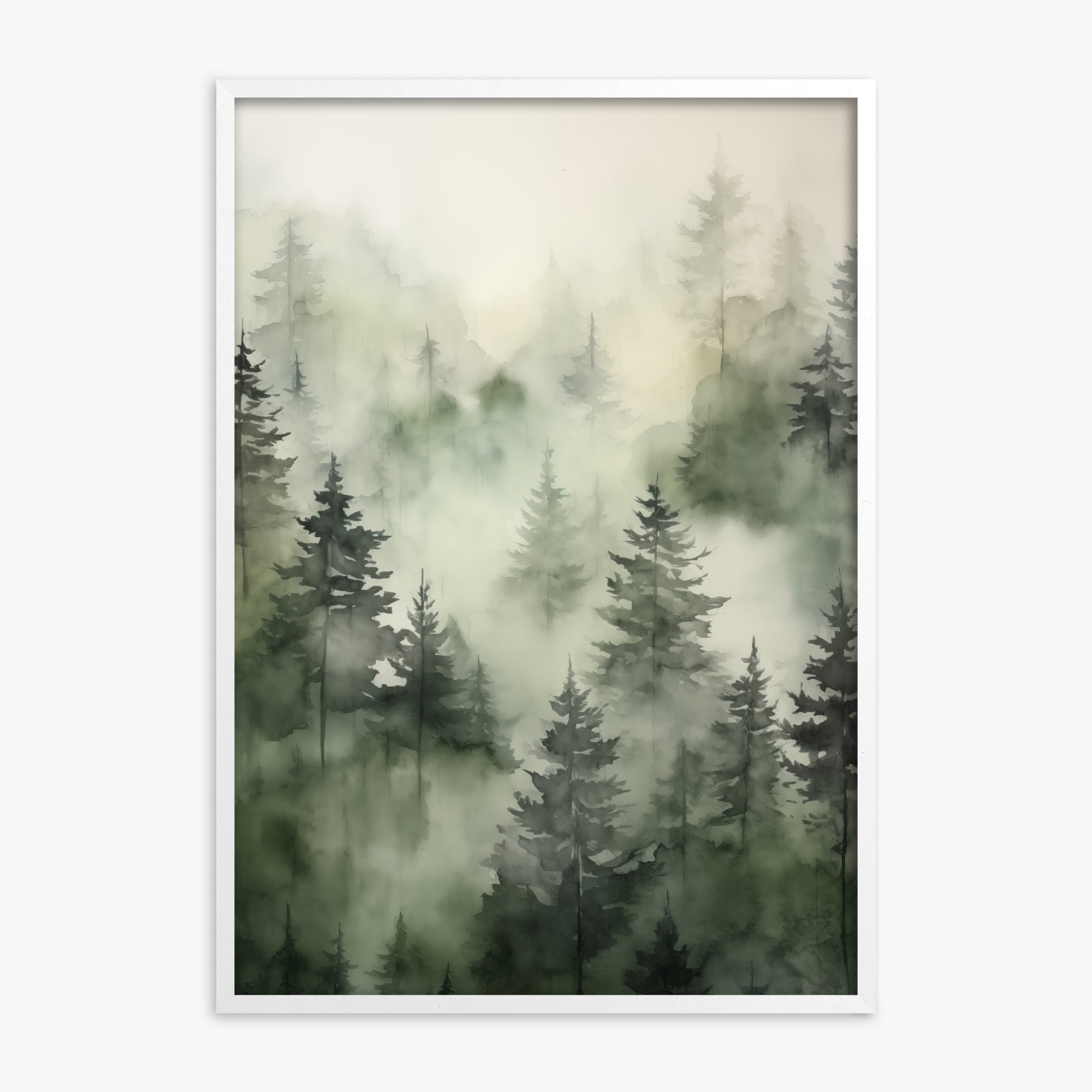 Misty Pines Serenity, White Framed Poster With White Frame