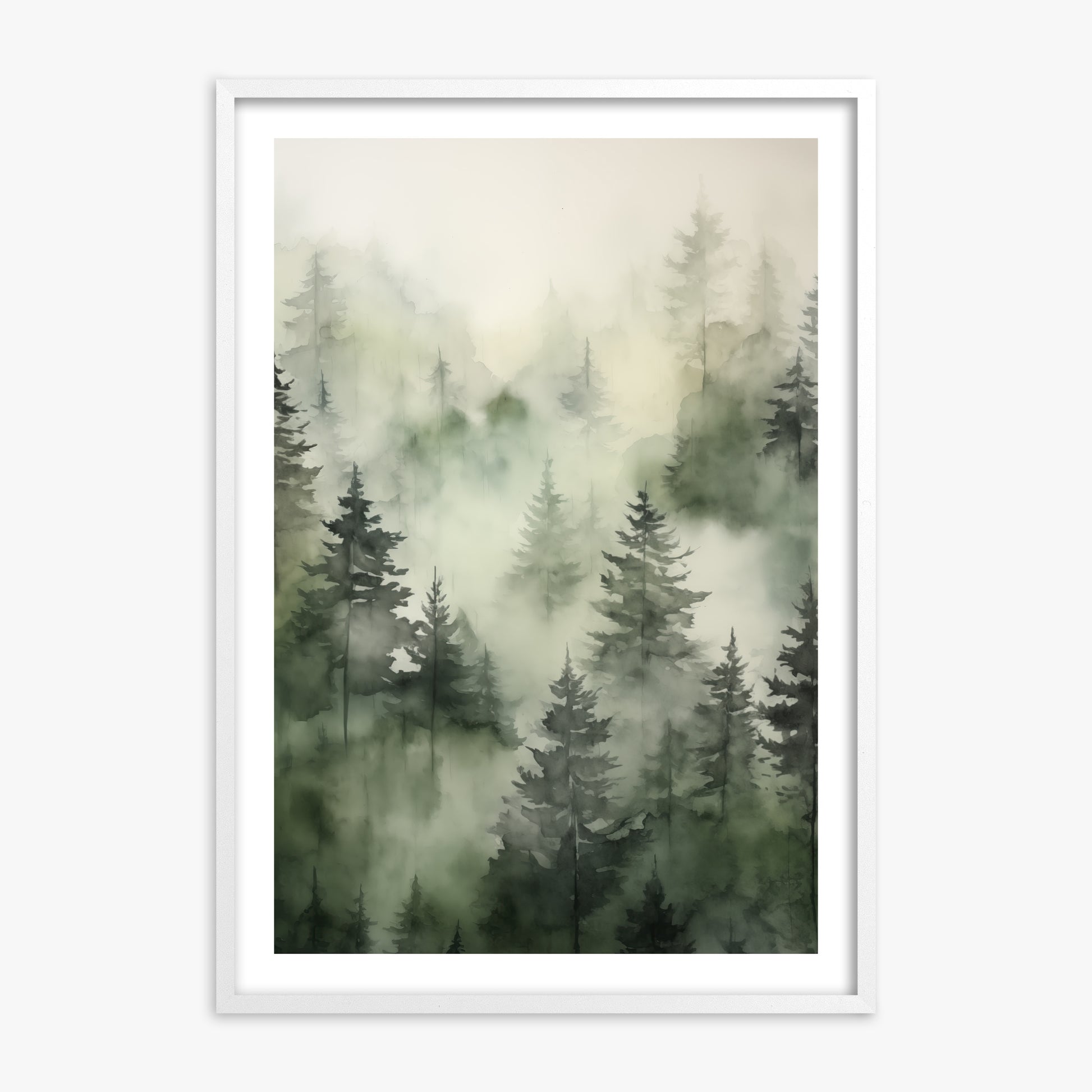 Misty Pines Serenity, White Framed Poster With White Frame