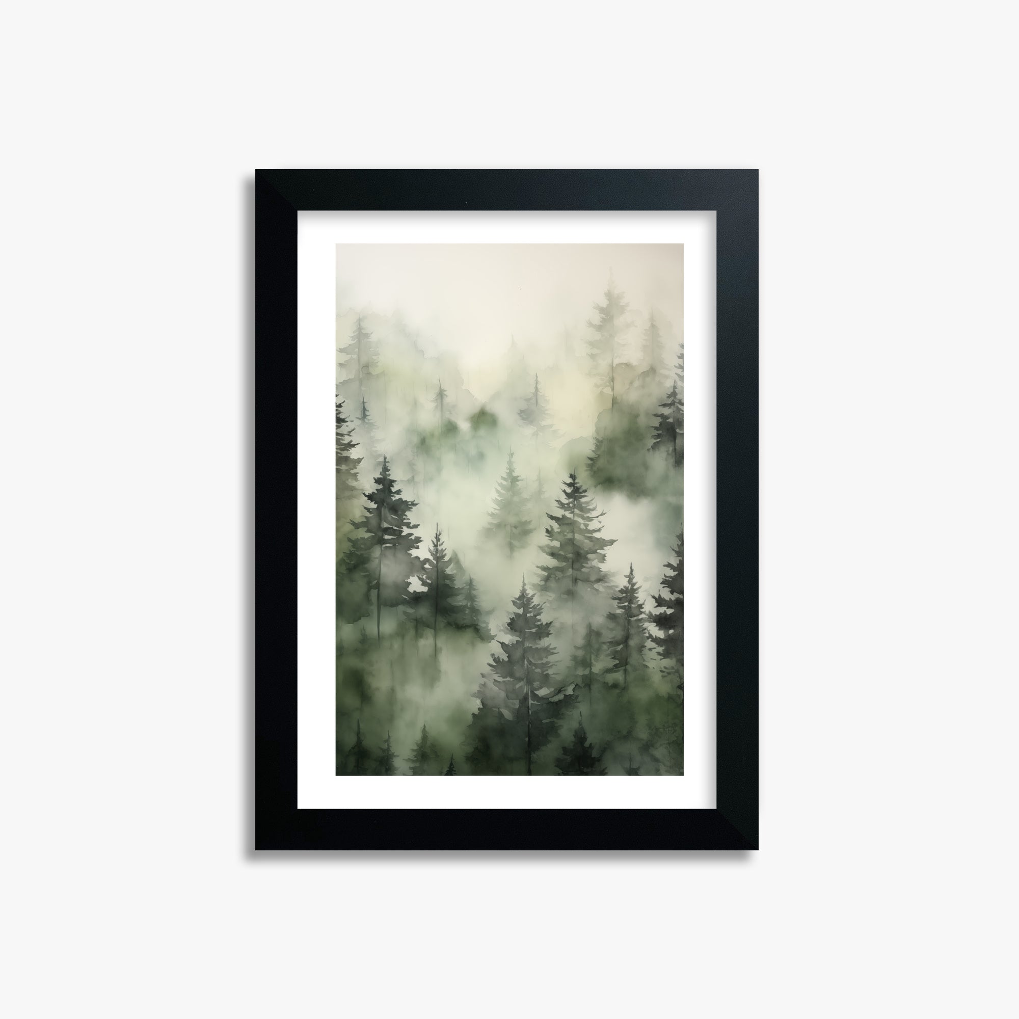 Misty Pines Serenity, 21x30cm Black Framed Art Reproduction