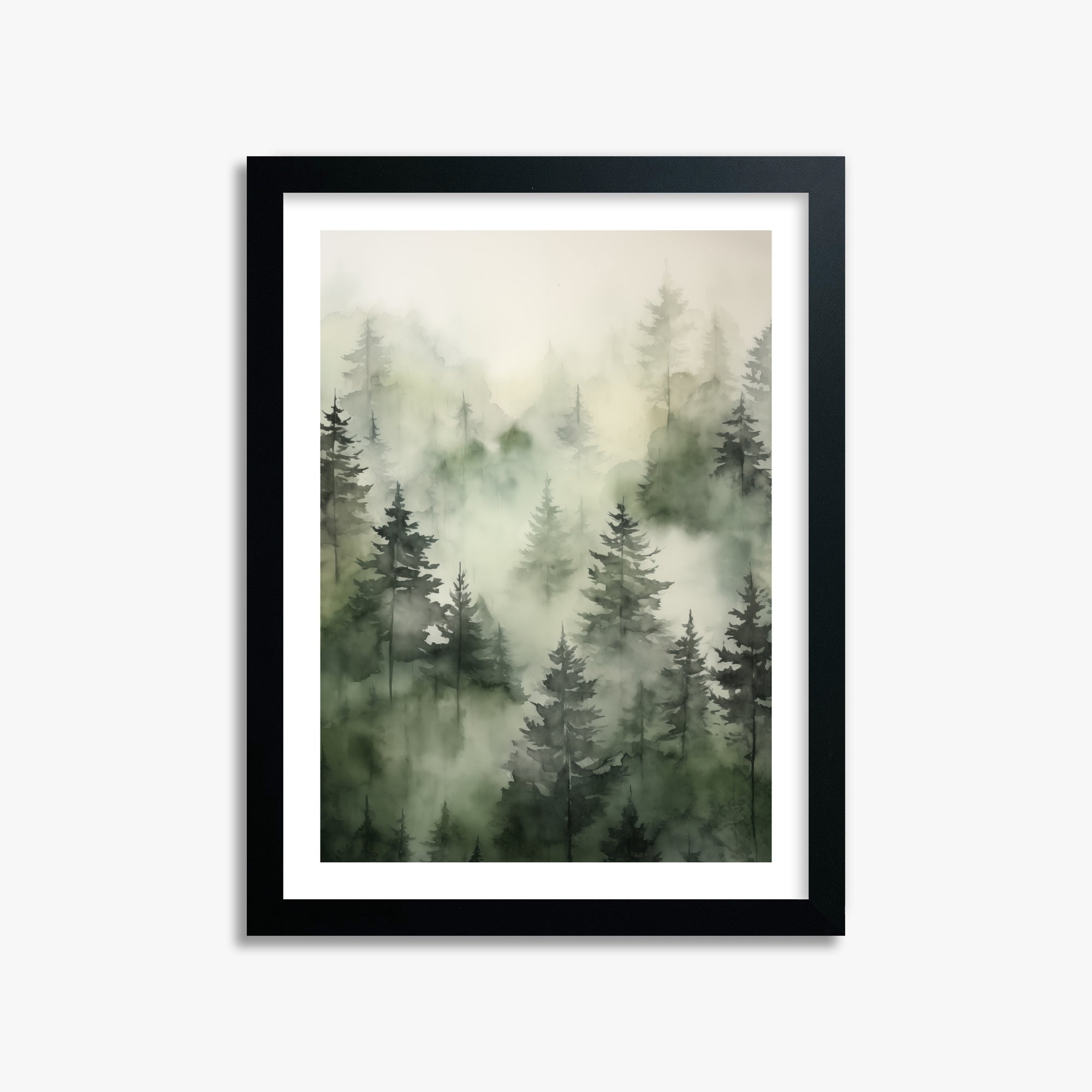 Misty Pines Serenity, 30x40cm Black Framed Art Reproduction