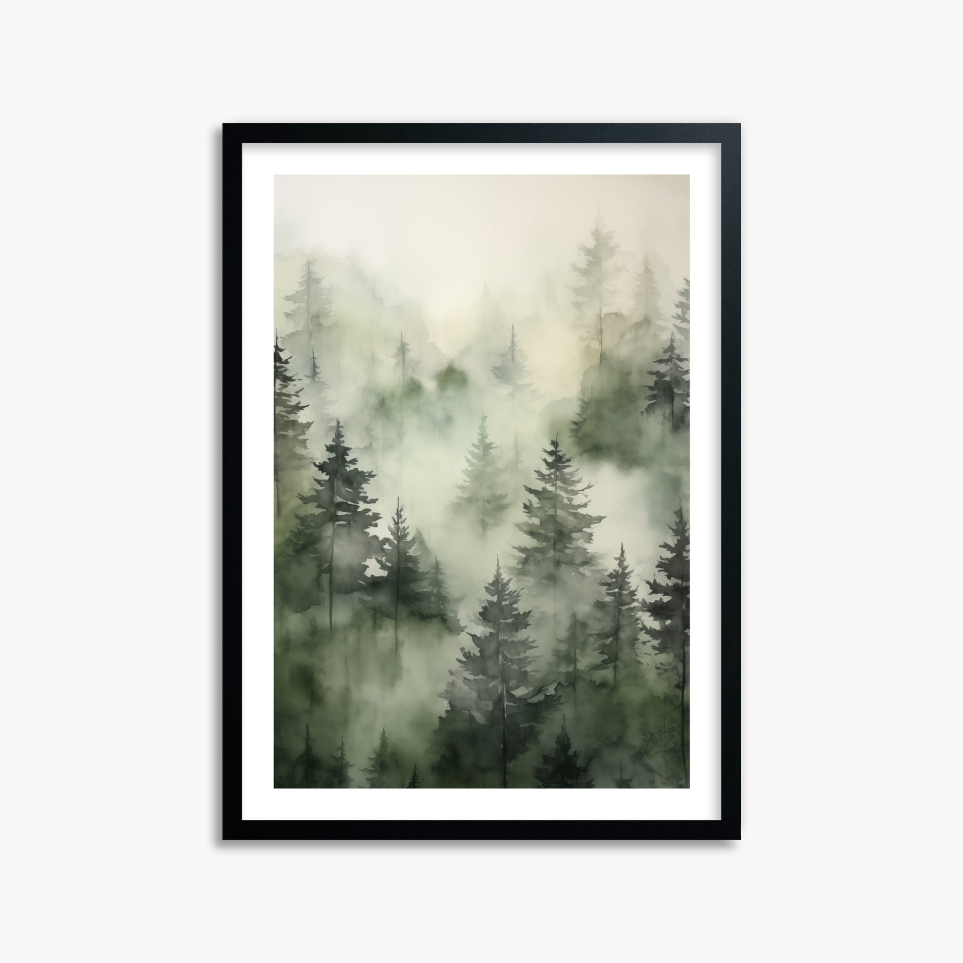 Misty Pines Serenity, 50x70cm Black Framed Art Reproduction