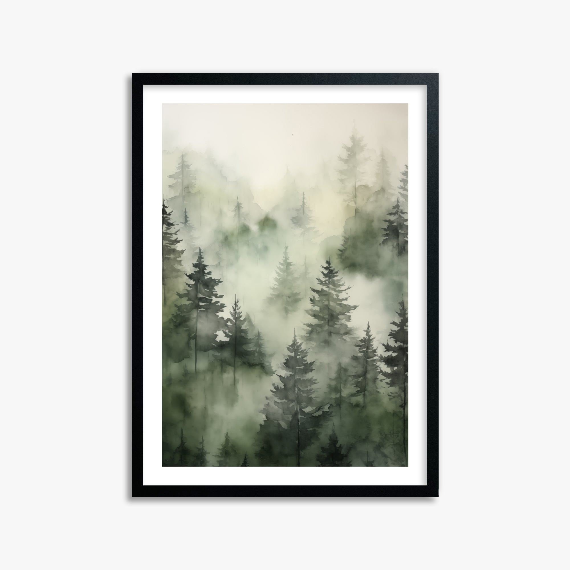 Misty Pines Serenity, 50x70cm Black Framed Art Reproduction