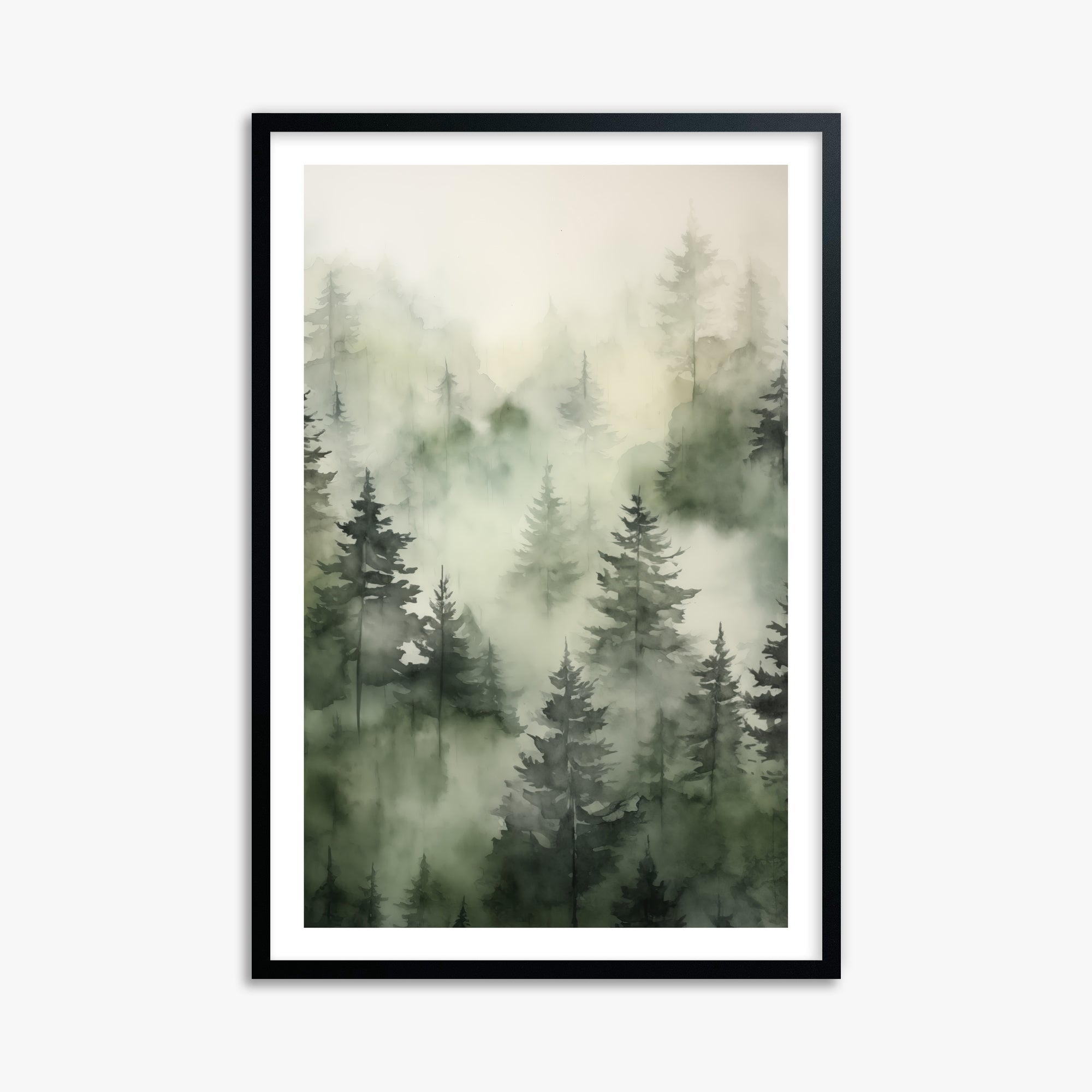 Misty Pines Serenity, 61x91cm Black Framed Art Reproduction
