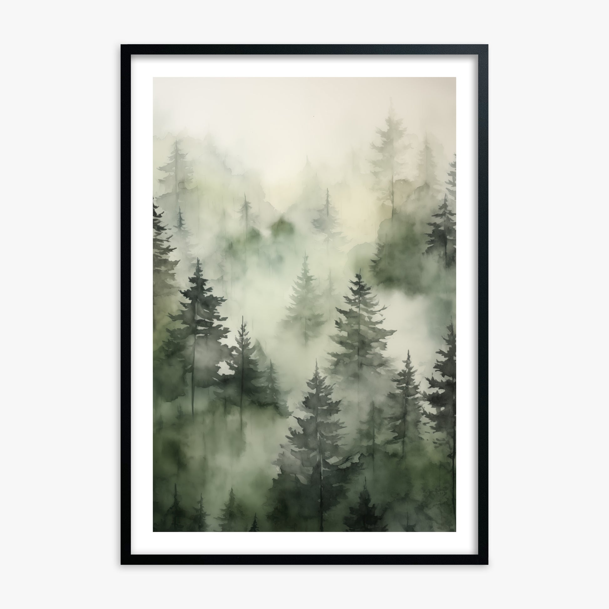 Misty Pines Serenity, 70x100cm Black Framed Art Reproduction