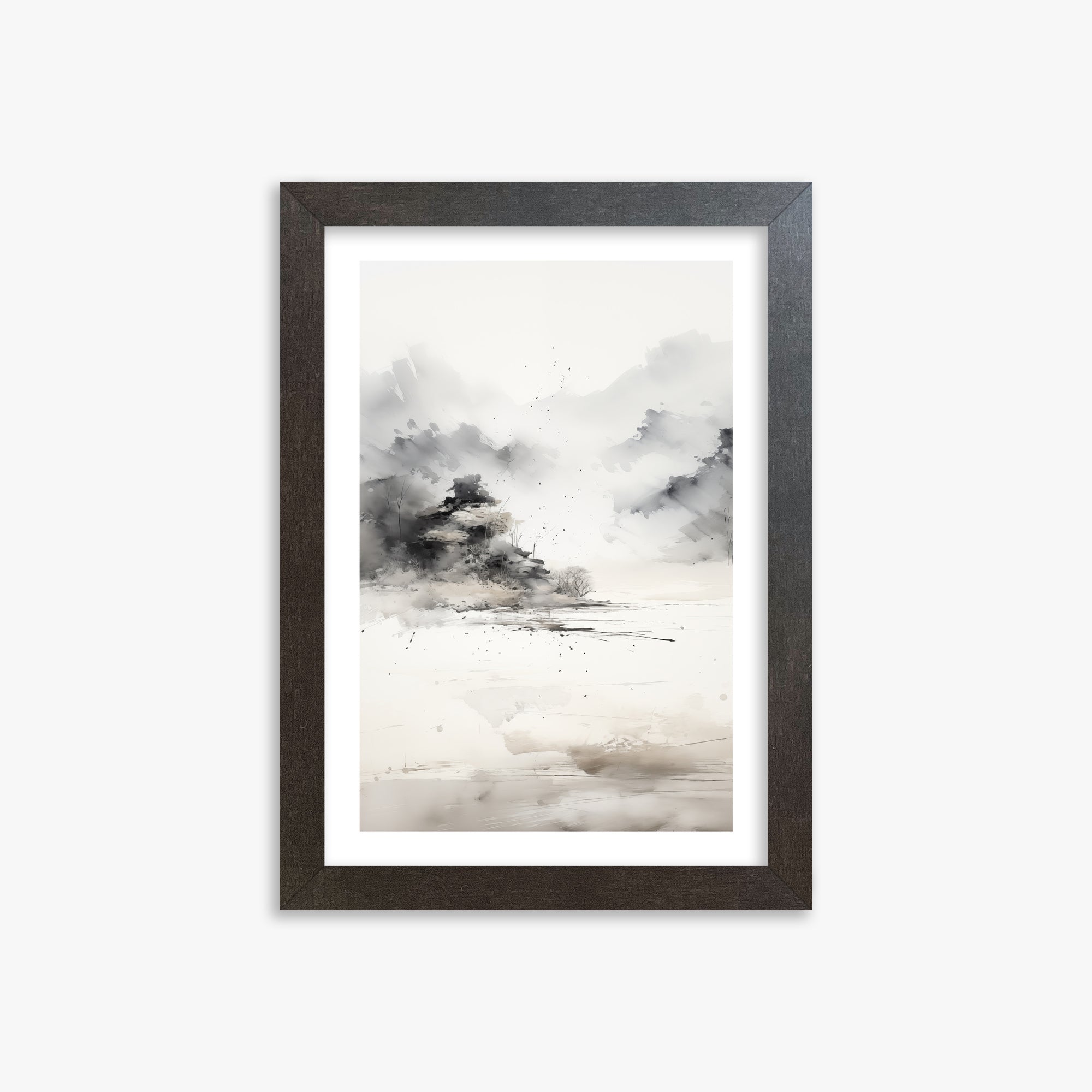 Misty Mountain Whisper, 21x30cm Framed Art Reproduction With Espresso Frame