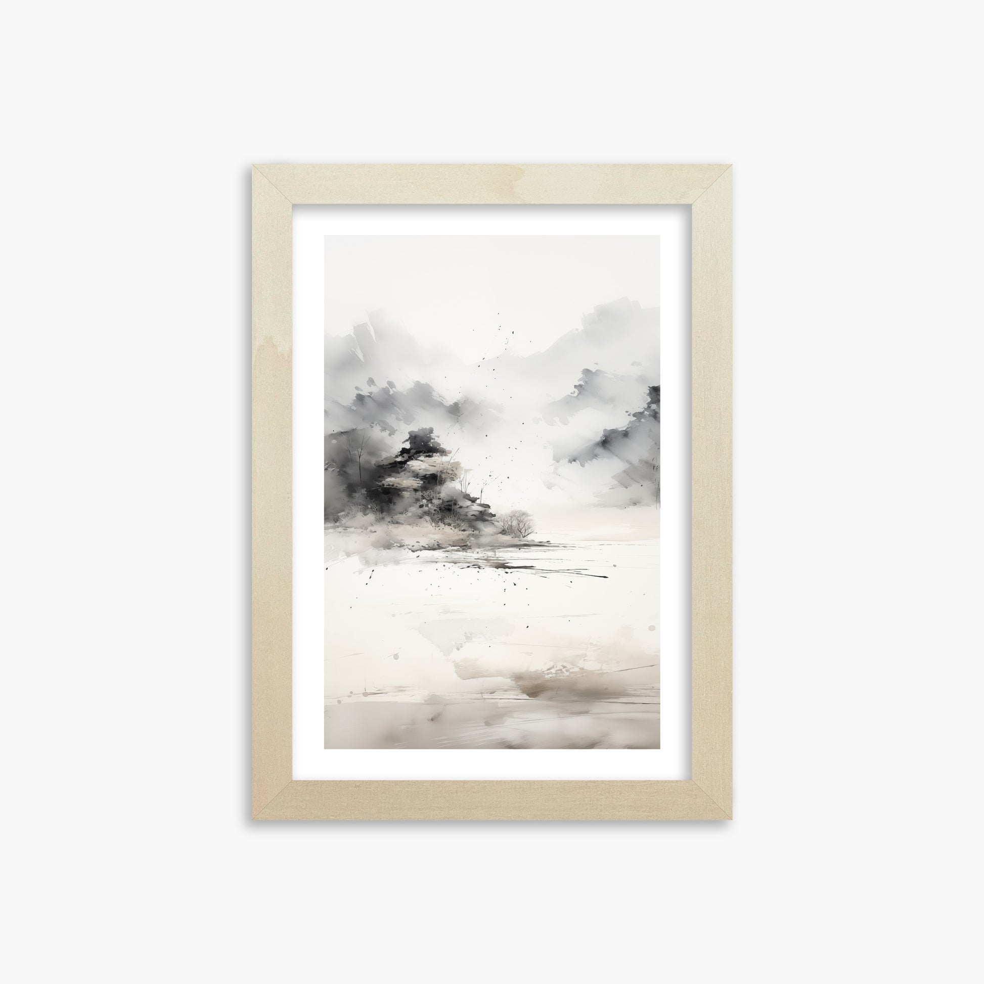 Misty Mountain Whisper, 21x30cm Framed Art Reproduction With Lime Wood Frame