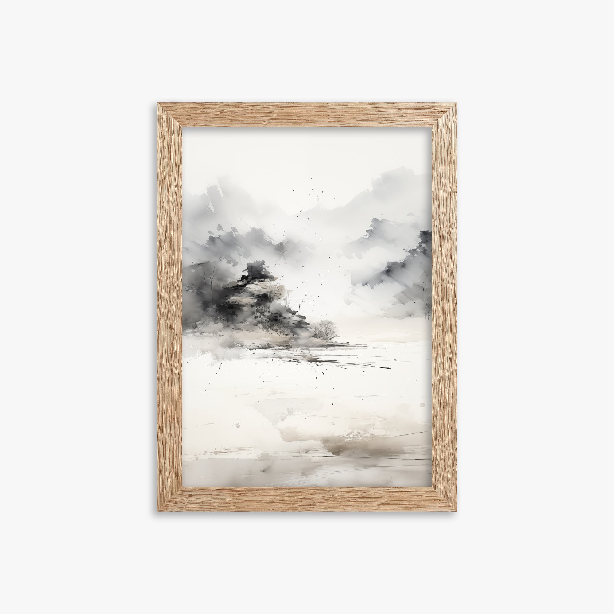 Misty Mountain Whisper, 21x30cm Framed Art Reproduction With Raw Oak Frame