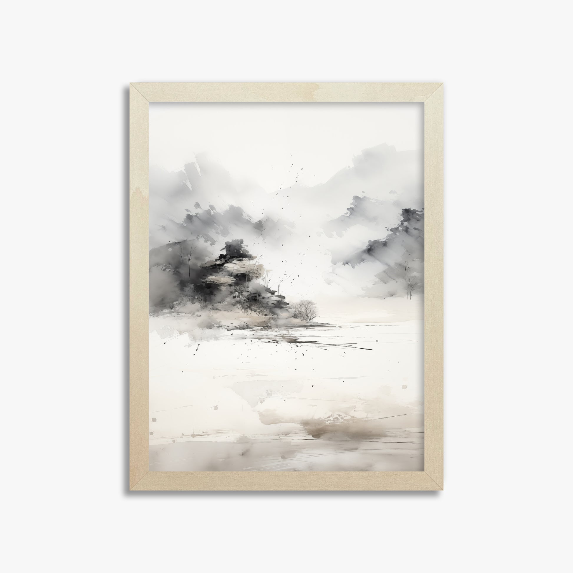 Misty Mountain Whisper, 30x40cm Framed Art Reproduction With Lime Wood Frame