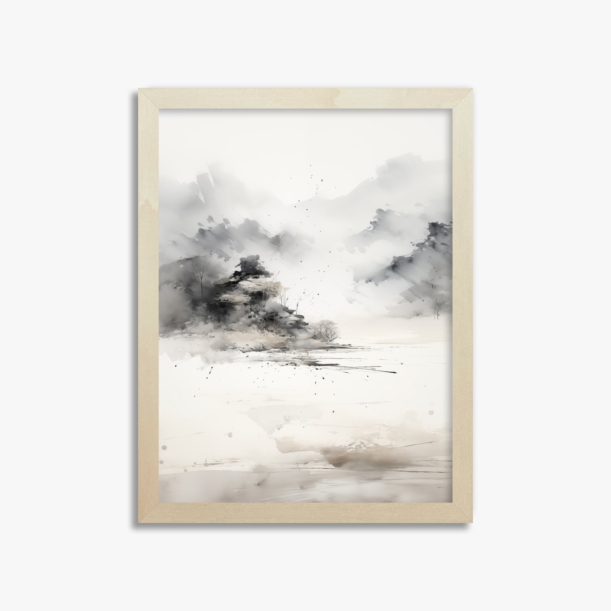Misty Mountain Whisper, 30x40cm Framed Art Reproduction With Lime Wood Frame