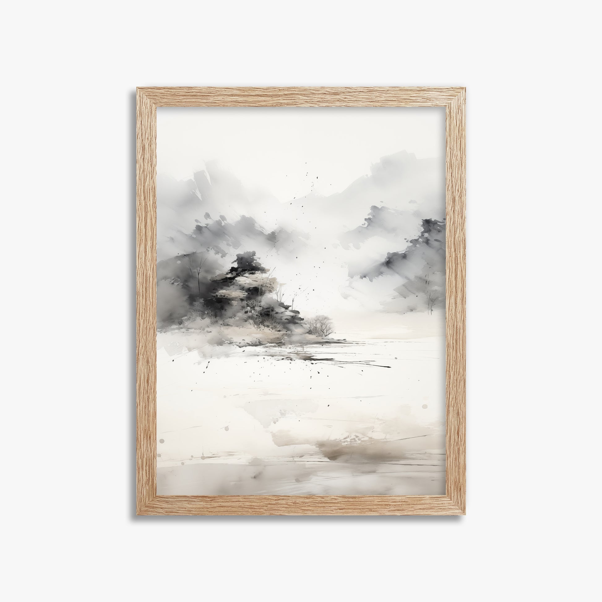 Misty Mountain Whisper, 30x40cm Framed Art Reproduction With Raw Oak Frame
